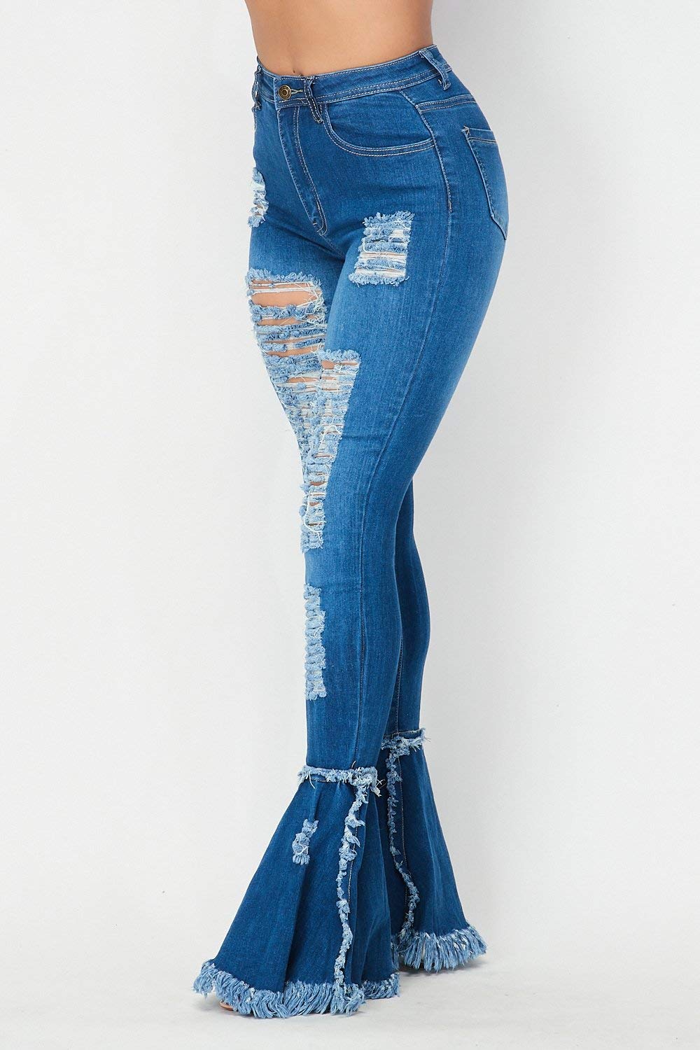 High Waisted Stretchy Bell Bottom Jeans for Women - Comfortable Flared Denim Pants with Elastic Waistband - Perfect for Casual Outfits, Retro Style & 70s Fashion Looks