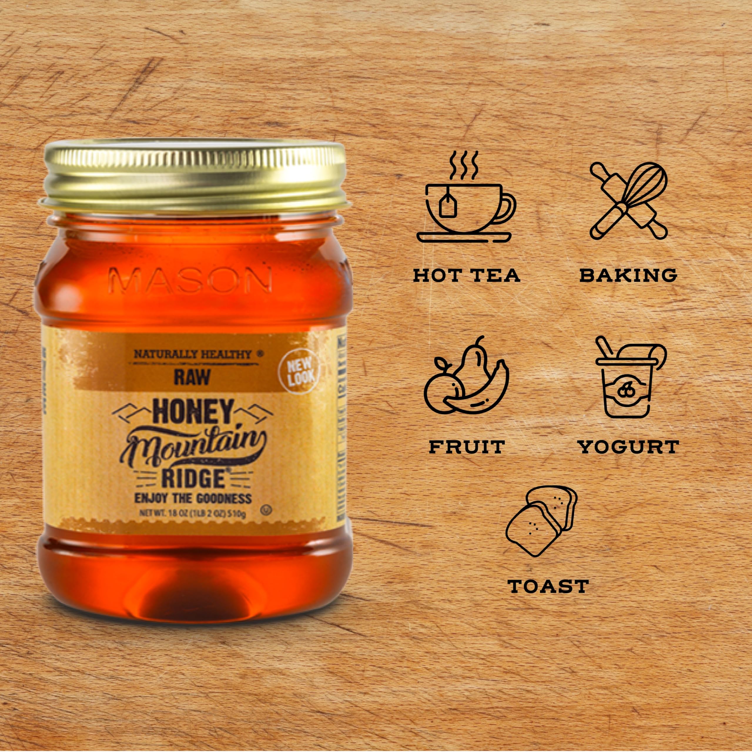 Pure Raw Mountain Ridge Honey - 18oz, Unfiltered & Unpasteurized | Perfect for Tea, Baking & Natural Remedies