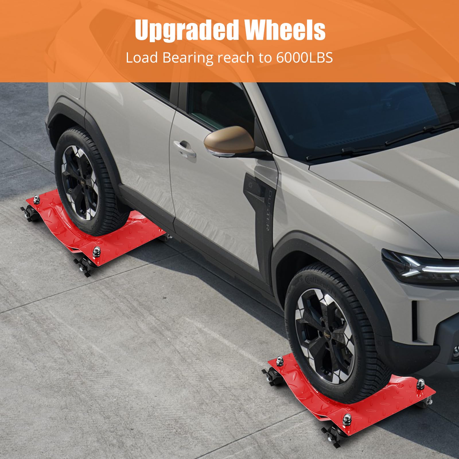 Upgraded Towallmark 4-Pack Car Dolly with Nylon Wheels - 6000lbs Capacity, 360° Rotating Wheel for Moving Cars, Trucks, Trailers & Motorcycles (Red) - Perfect for Garage Storage, Auto Repair Shops & Vehicle Transportation