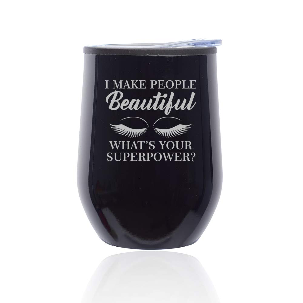 Stemless Wine Tumbler with Lid - Insulated Coffee Travel Mug Glass for Lash Artists & Estheticians - Midnight Black - Perfect for Salon, Home & Travel Use