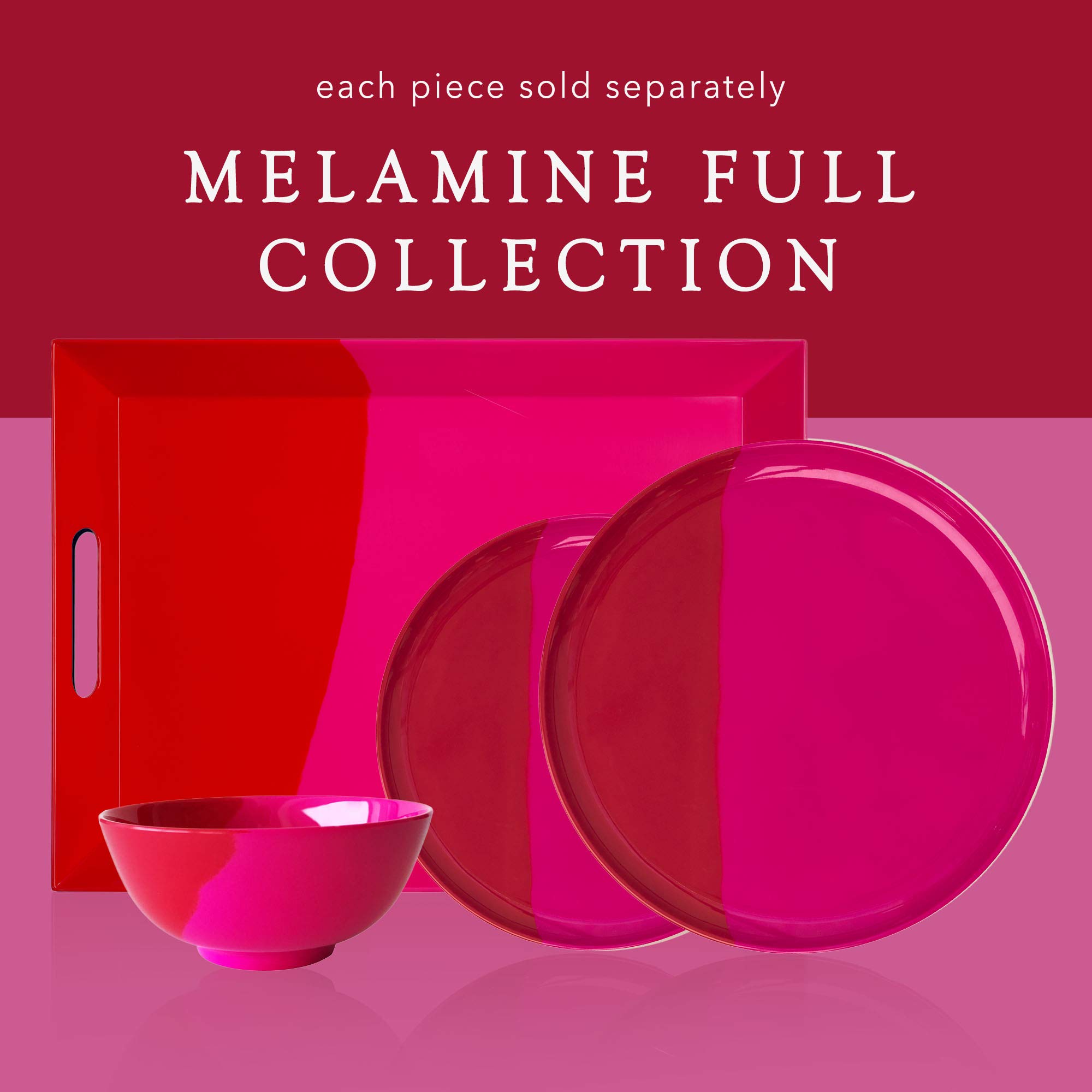 Melamine Dinner Plates Set of 4 - Break & Chip-Resistant, Durable Dishwasher Safe Dinnerware for Indoor & Outdoor Use - Perfect for Picnics, BBQs, and Everyday Dining - Fuchsia/Red