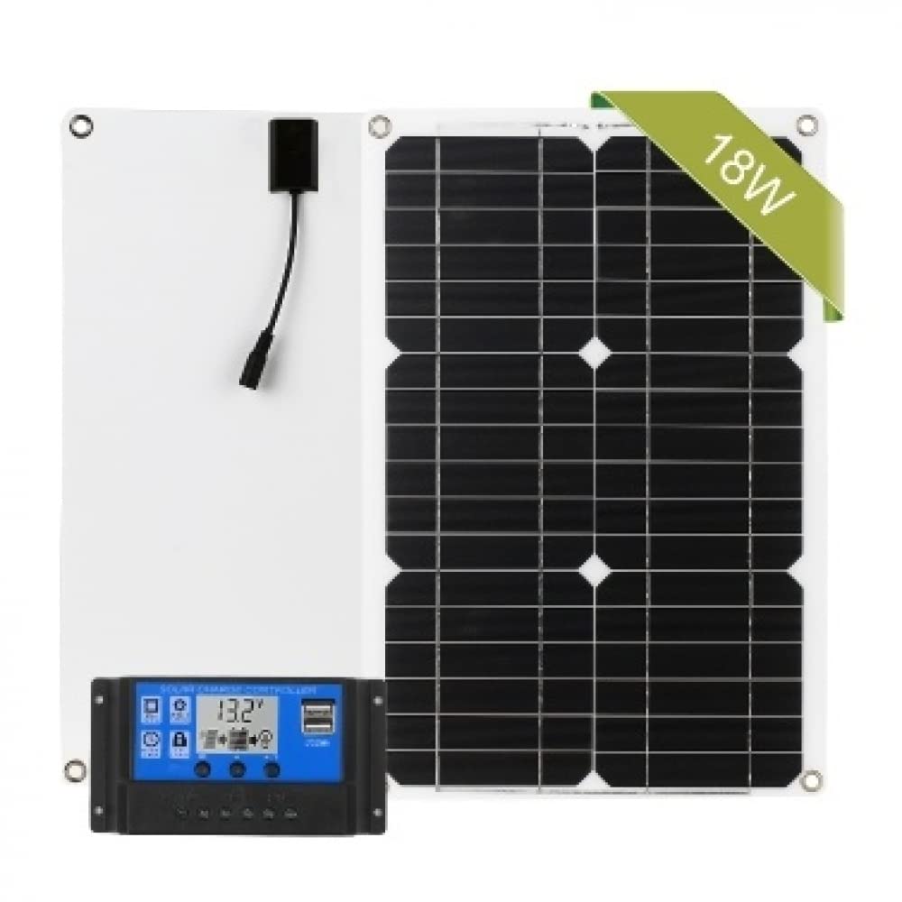 18W 12V Monocrystalline Solar Panel Kit with Charge Controller & SAE Cable - Off Grid Power for RV, Boat, Cabin, Camping & Emergency Backup