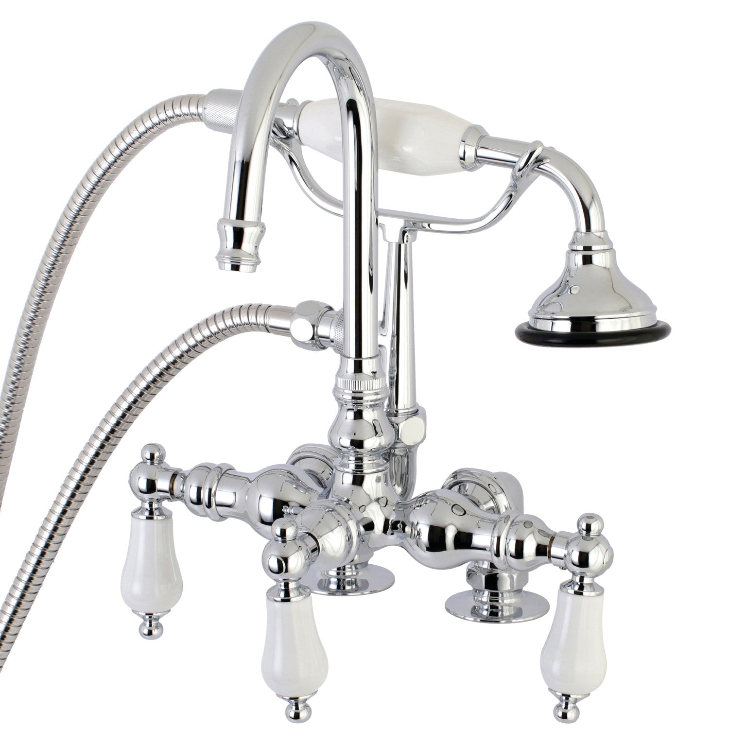 Vintage Clawfoot Tub Faucet with Hand Shower - 3-Handle 2-Hole Deck Mount Bathroom Fixture in Polished Chrome - Perfect for Antique Style Bathrooms & Spa Retreats