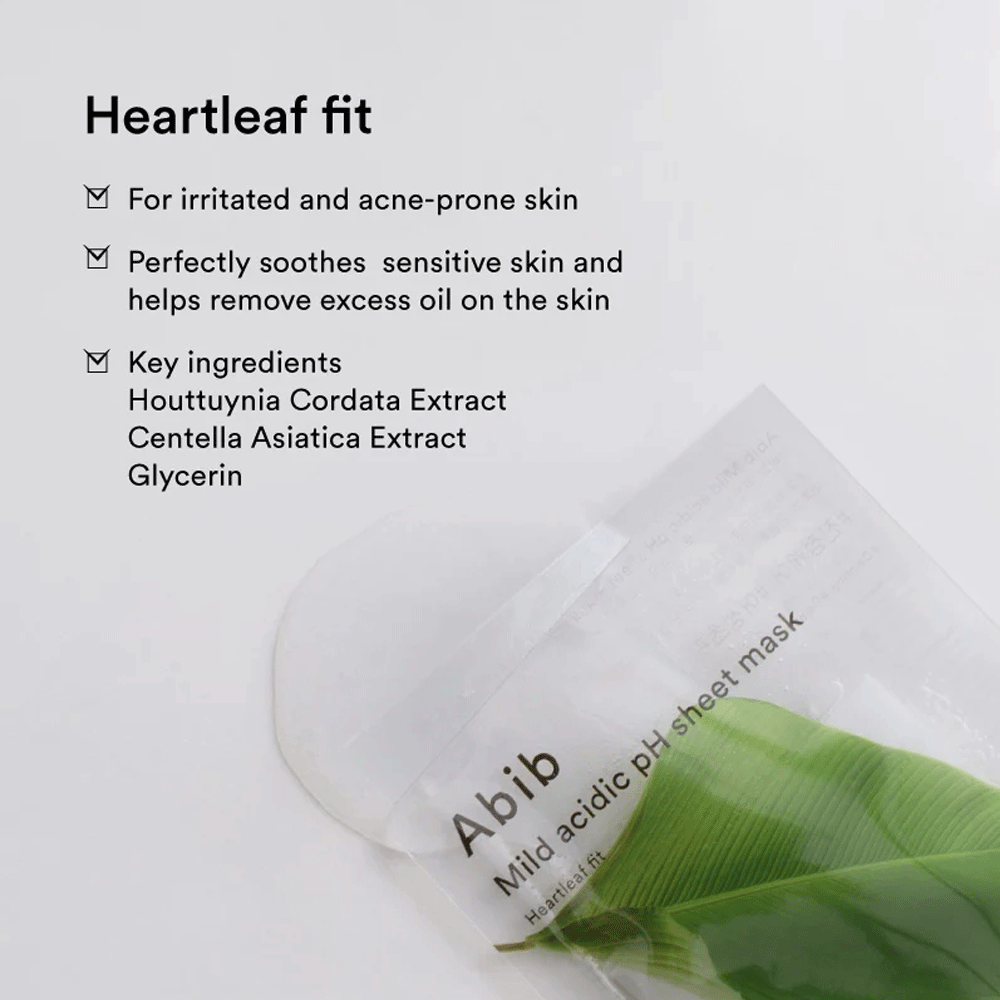 Abib Mild Acidic pH Sheet Mask 5 Pack - Heartleaf Soothing Facial Mask for Sensitive Skin | Hydrating & Calming Korean Skincare for Daily Use & Self-Care Routine