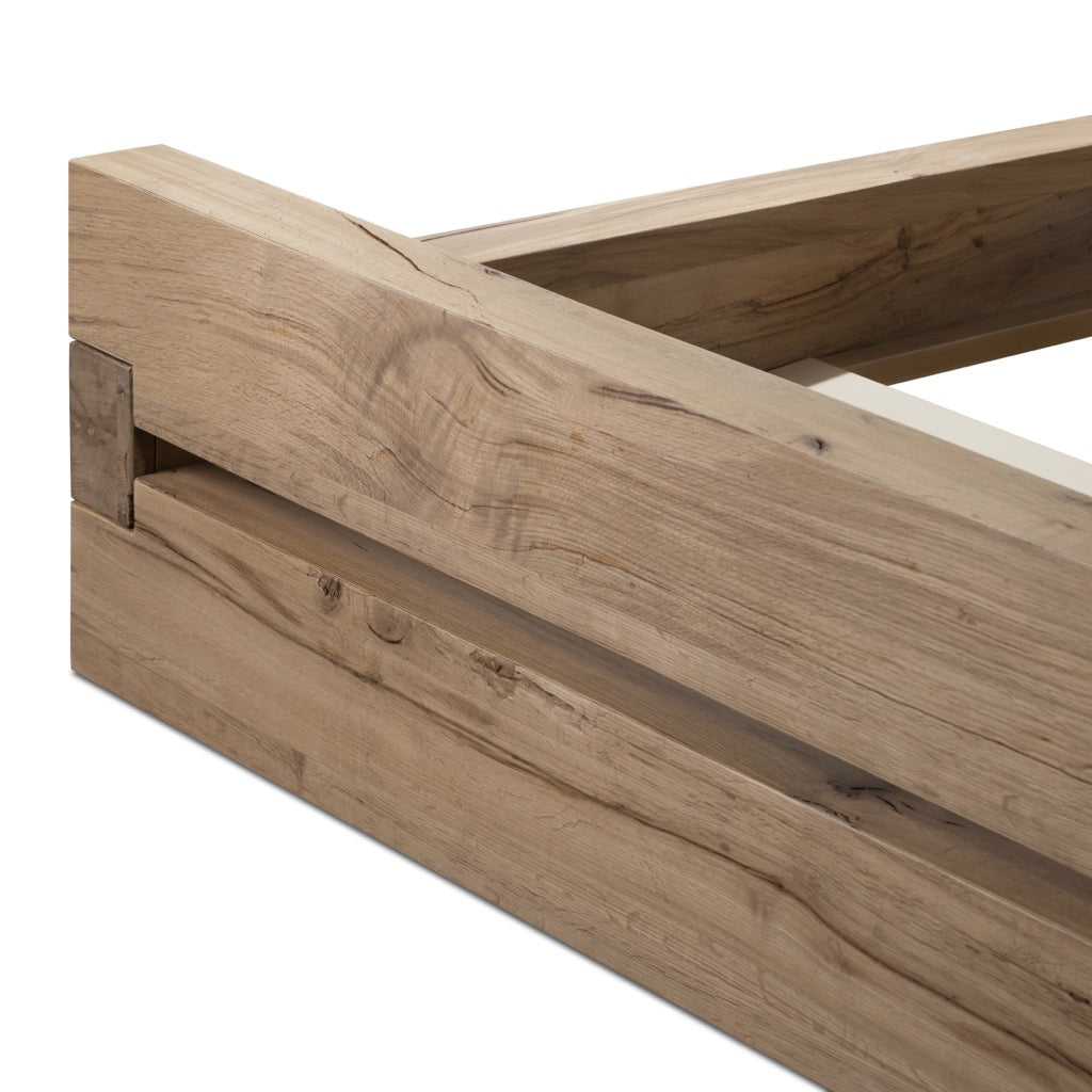 Lia Bed Frame - Natural Reclaimed French Oak Wood Platform Bed - Perfect for Modern Farmhouse, Rustic & Industrial Bedroom Decor