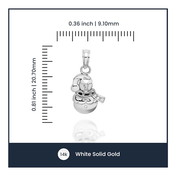 14K Solid White Gold Snowman Necklace Pendant - Elegant Christmas Jewelry Gift for Women - Perfect for Holiday Parties & Winter Fashion Accessories