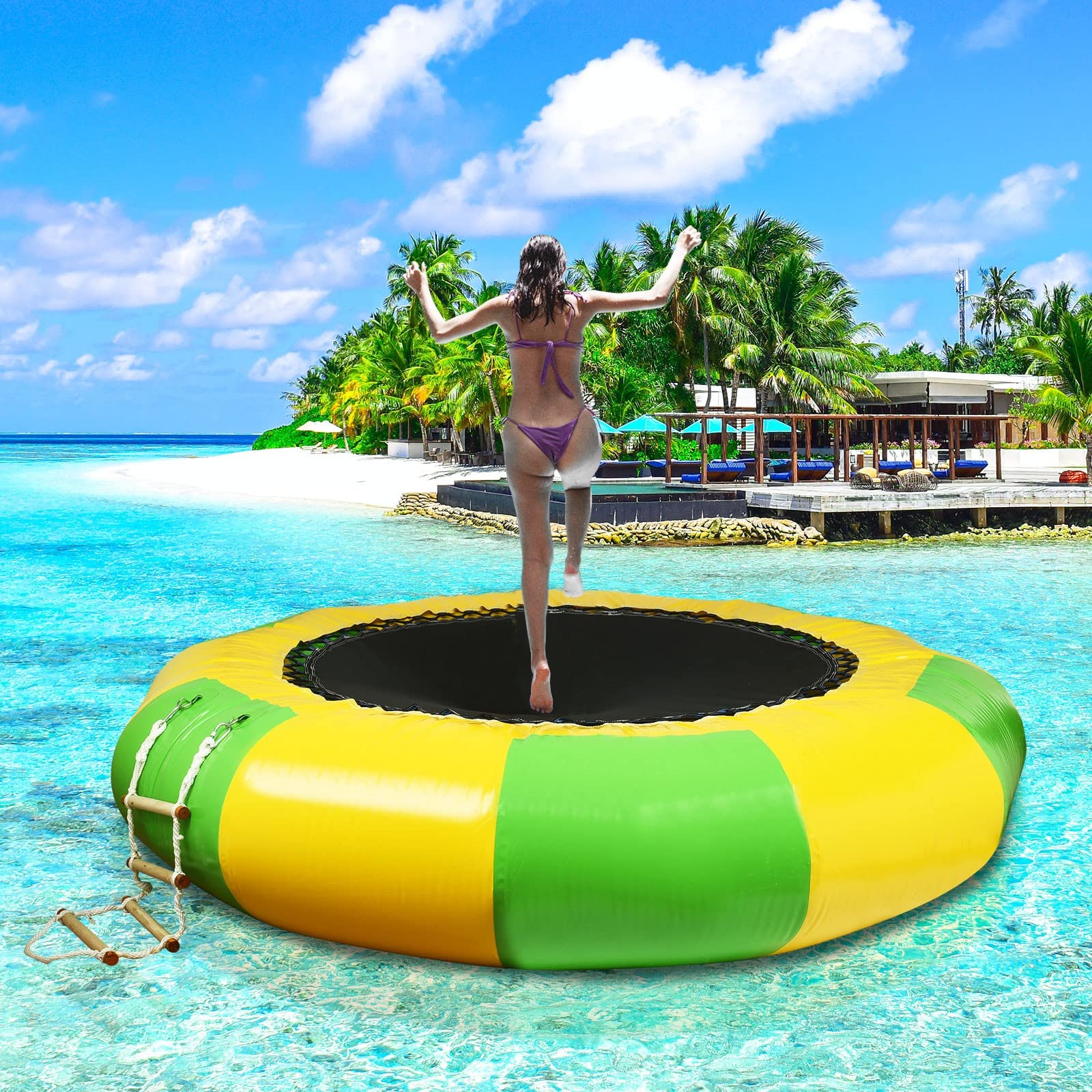 LOSTOX 10Ft Inflatable Water Trampoline - Durable Bounce Swim Platform for Lakes, Pools, and Beach Water Sports Fun