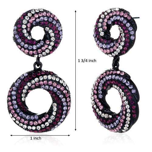 Elegant Elliptical Amethyst Pink & Clear Crystal Dangle Earrings for Women - Perfect for Parties, Weddings & Evening Events