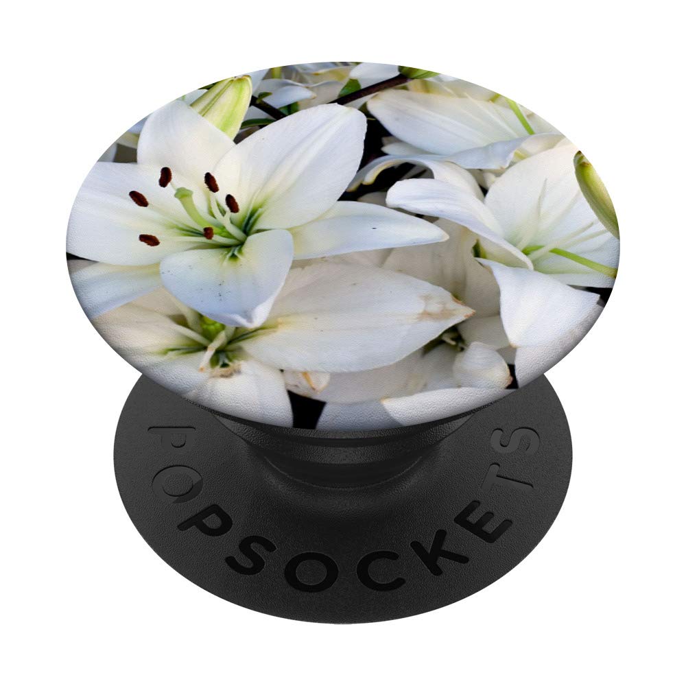 White Lilies PopSockets Phone Grip & Stand - Expandable Phone Holder for iPhone, Samsung, Tablets - Perfect for Work, Travel & Selfies