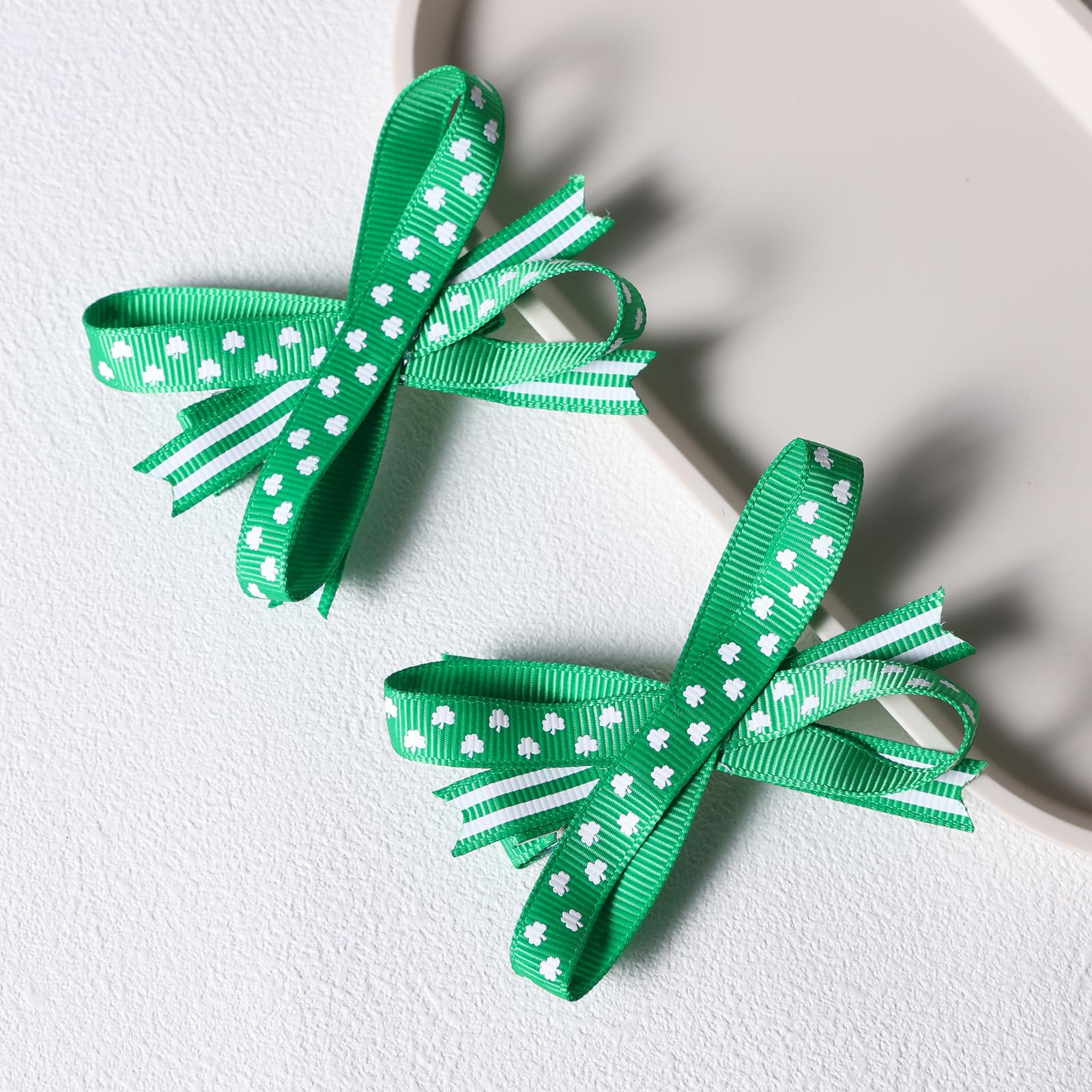 St. Patrick's Day Hair Bow Clips - Shamrock Alligator Barrettes, Irish Green Clover Hair Pins for Women, Girls, Teens & Toddlers - Perfect for St. Patty's Day Parties, Costumes & Cheerleading Accessories