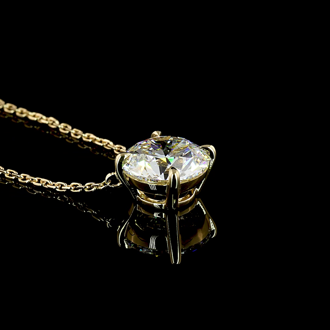 2.11 Carat Lab Grown Round E VVS2 Diamond Solitaire Pendant Necklace in 14K Yellow Gold - Perfect for Anniversary Gifts & Special Occasions