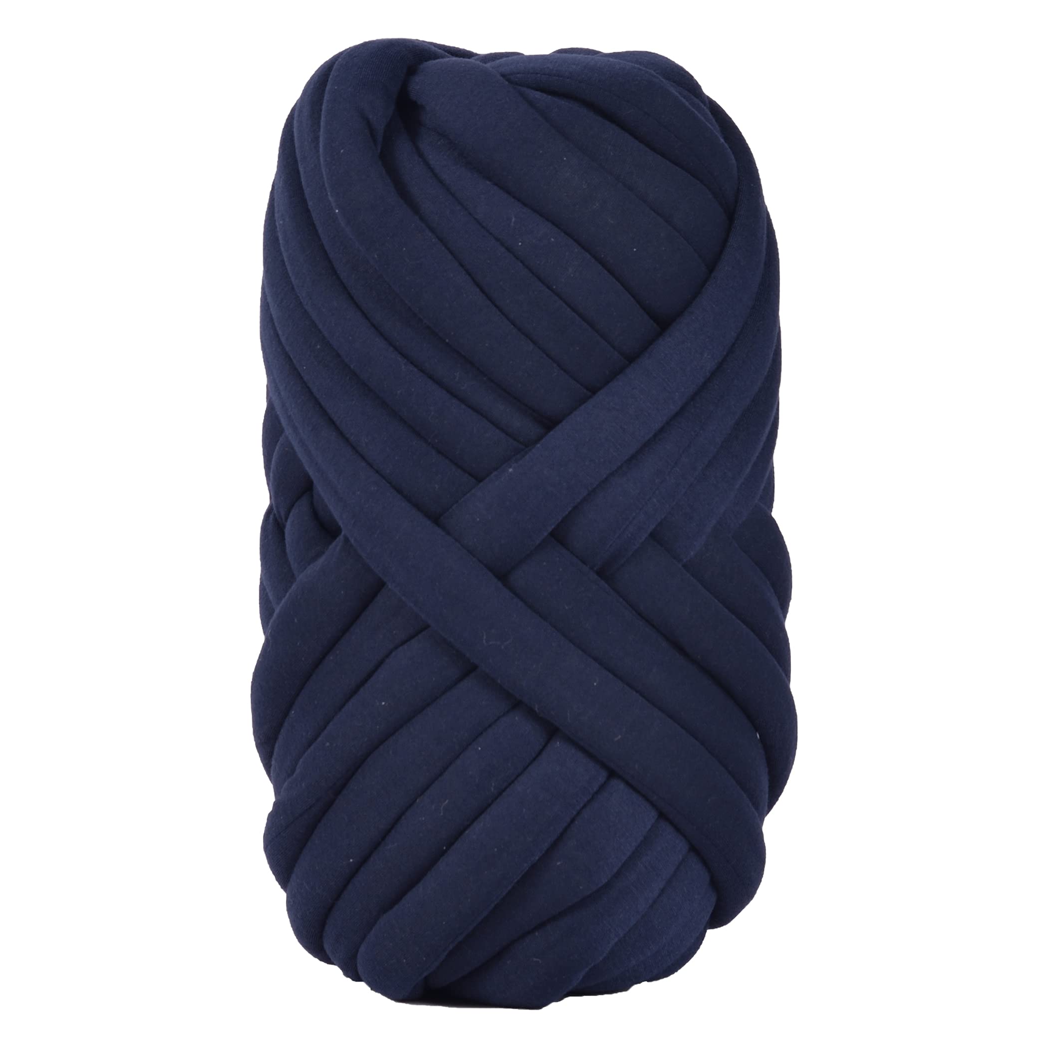 Chunky Braided Tube Yarn - Super Bulky Giant Cotton Rope for Arm Knitting & DIY Handmade Blankets - Machine Washable (Navy Blue, 4.4 lbs / 108 Yards) - Perfect for Cozy Winter Throws, Home Decor & Craft Projects