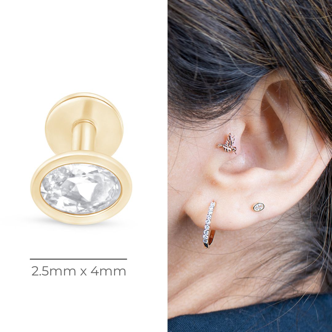 14K Yellow Gold Oval Gemstone Stud Earrings - Bezel Set Flat Back for Sensitive Ears | Perfect for Daily Wear, Work & Special Occasions