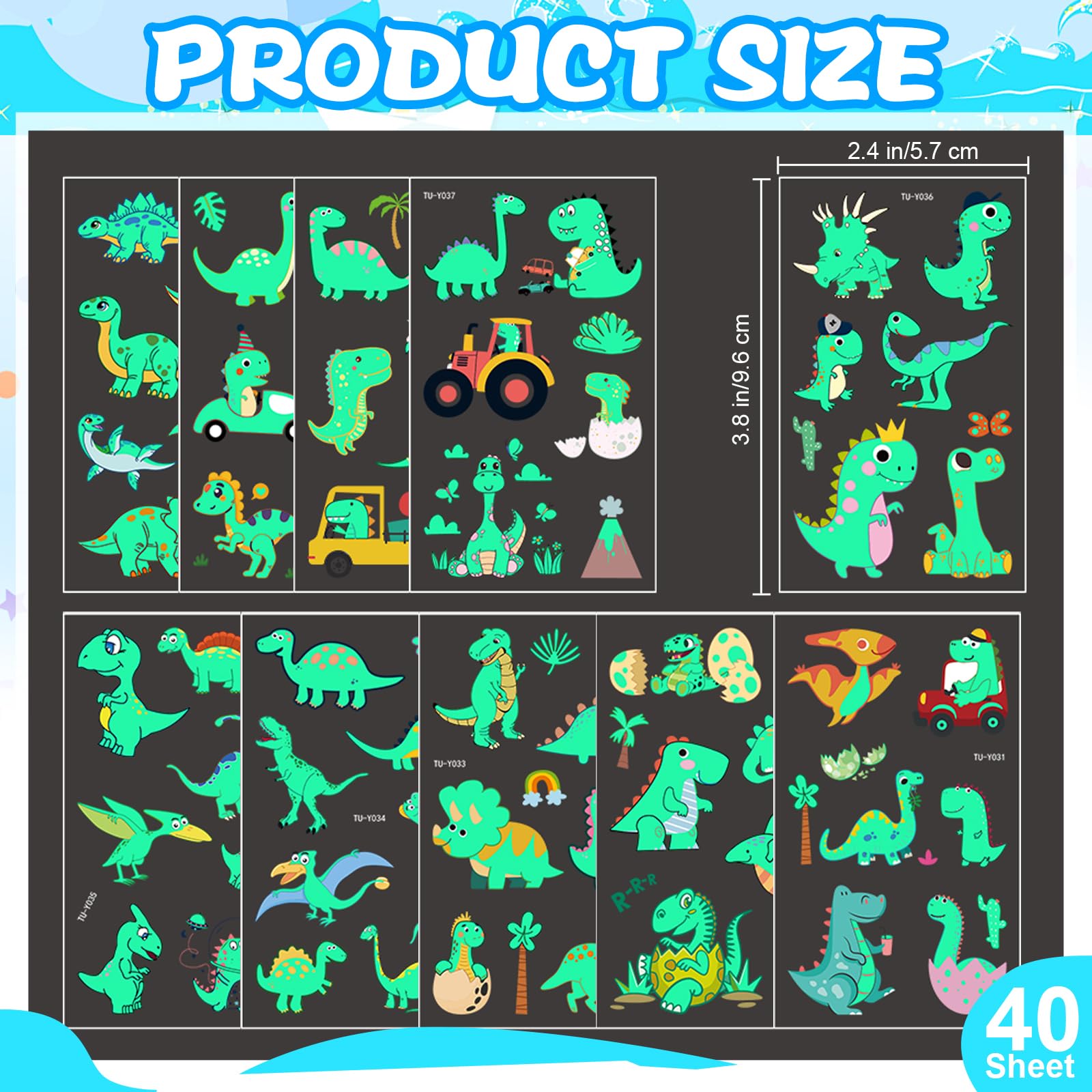 Glow in the Dark Dinosaur Temporary Tattoos for Kids - 40 Sheets (280 PCS) Waterproof Sea Animal Tattoo Stickers - Perfect for Birthday Party Favors, Goodie Bag Stuffers & Dinosaur Theme Gifts | Fun for Pool Parties, Summer Camps & Costume Events