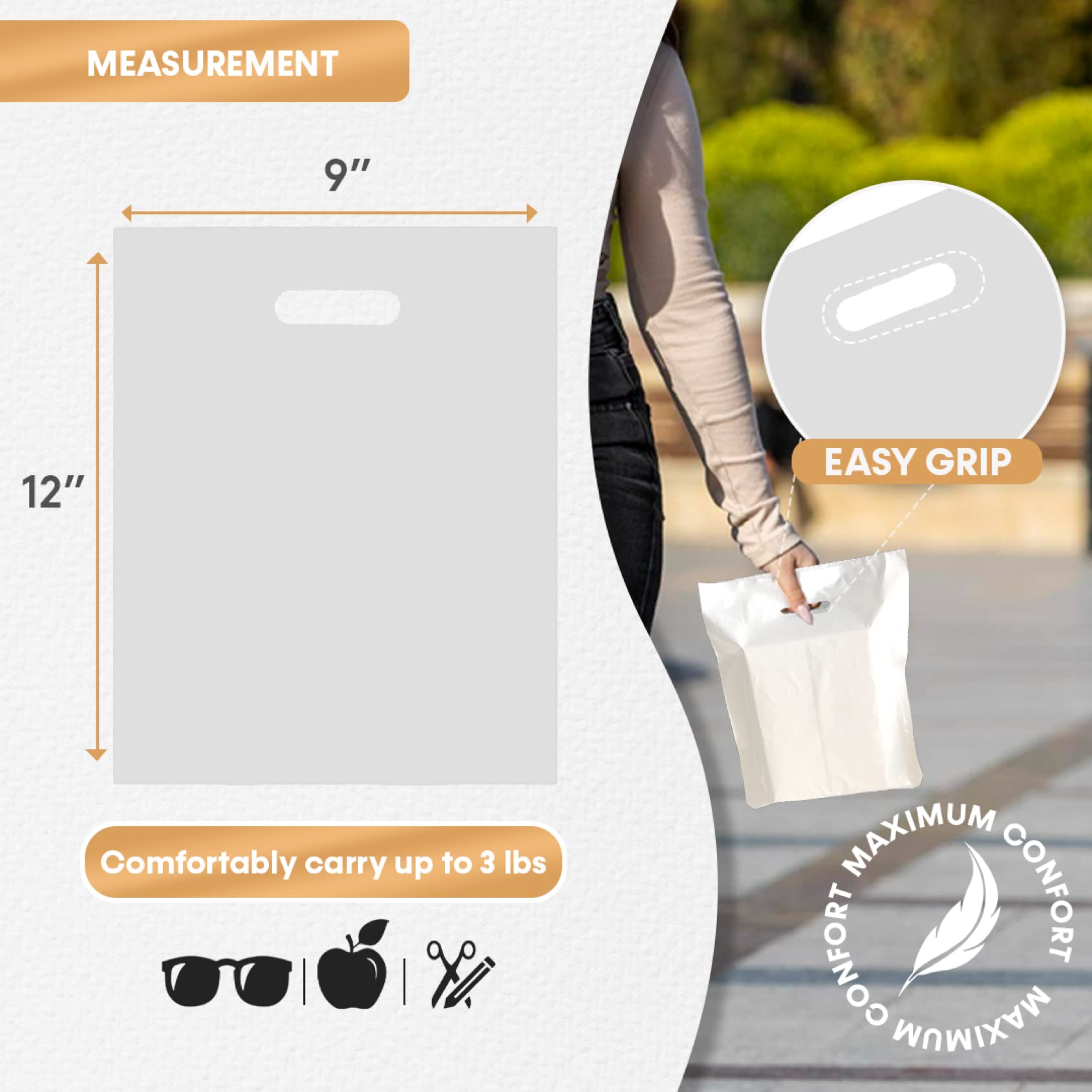 Wholesale Plastic Retail Bags 9x12, 12x15, 15x18 Inches - Durable White Merchandise Store Bags for Shopping, Boutique & Gift Packaging