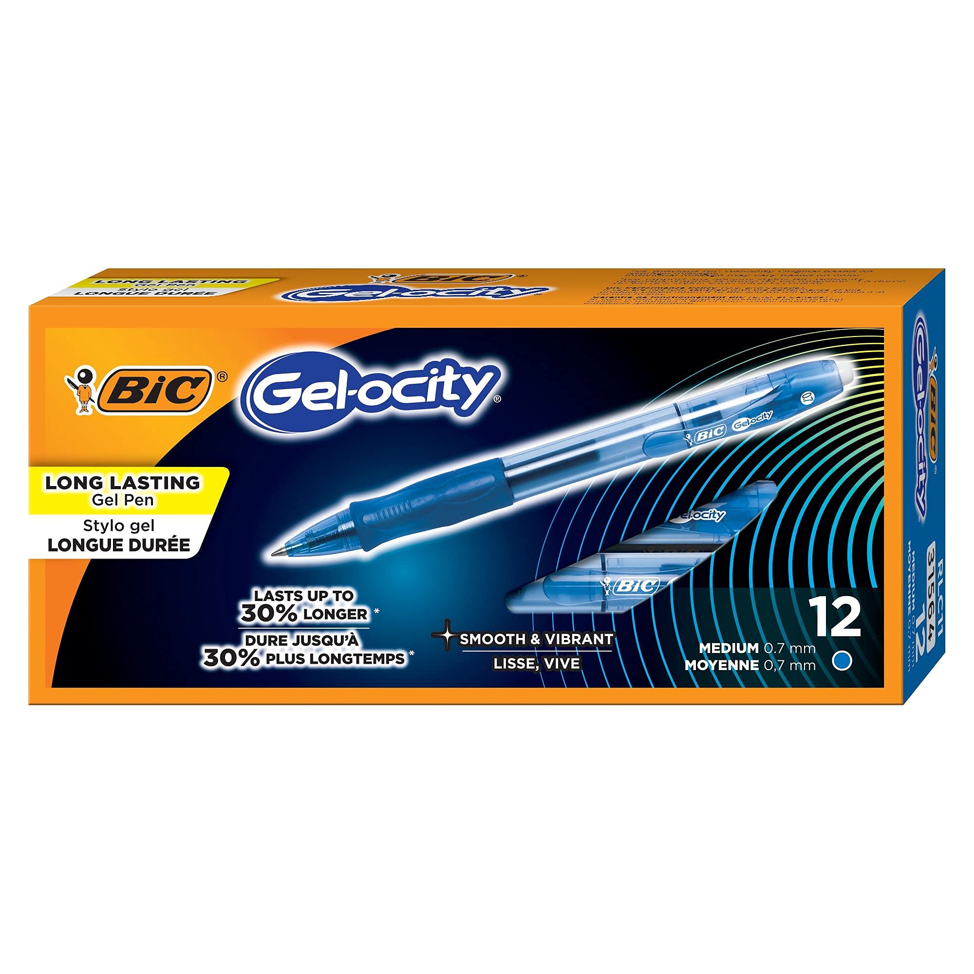 Gelocity Retractable Gel Pens - Medium Point 0.7mm Blue Ink - 12 Pack of Smooth Writing Gel Pens for Office, School, Note Taking & Journaling