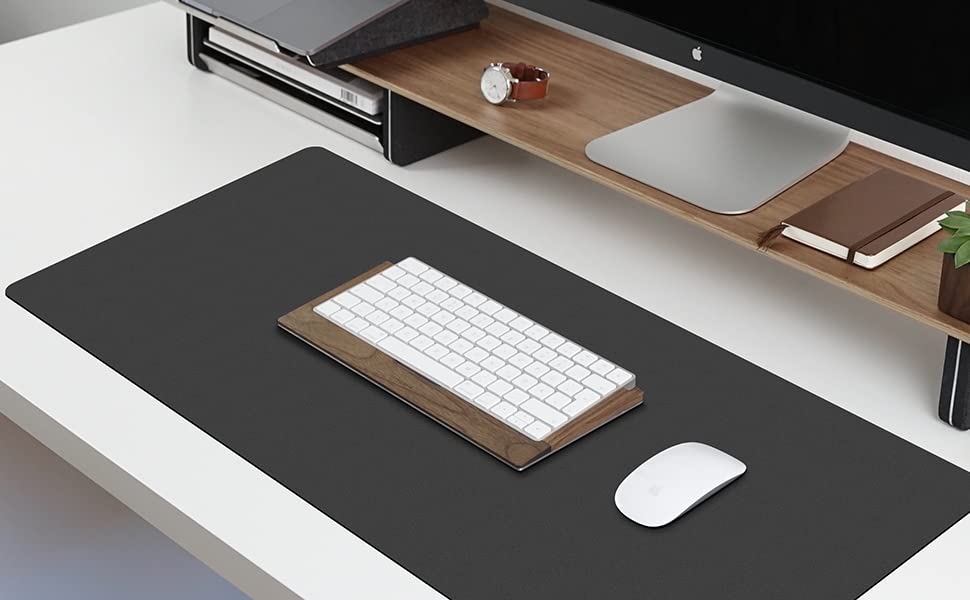JOYACCESS Premium Black Leather Mouse Pad - Double-Sided Non-Slip Desk Mat for Office & Home, Waterproof Writing Surface (23.6