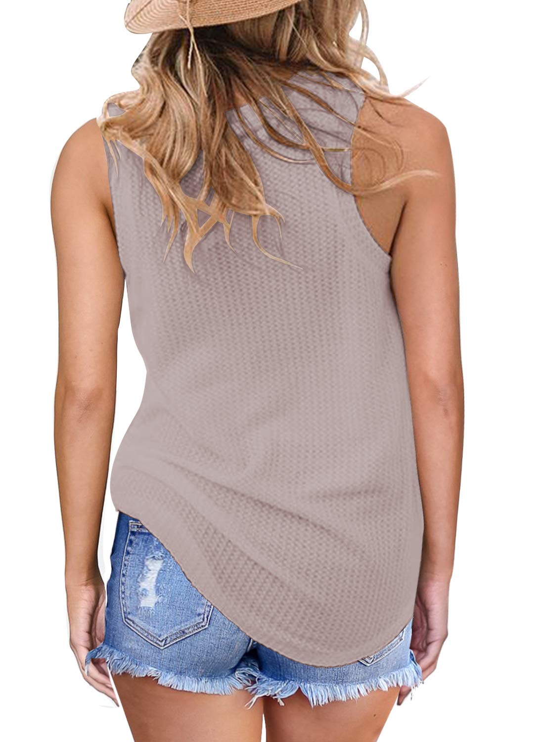 MIHOLL Women's Casual Sleeveless Twist Knot Waffle Knit Shirt Tank Top - Cute Summer Blouse for Beach, Date Night & Everyday Wear