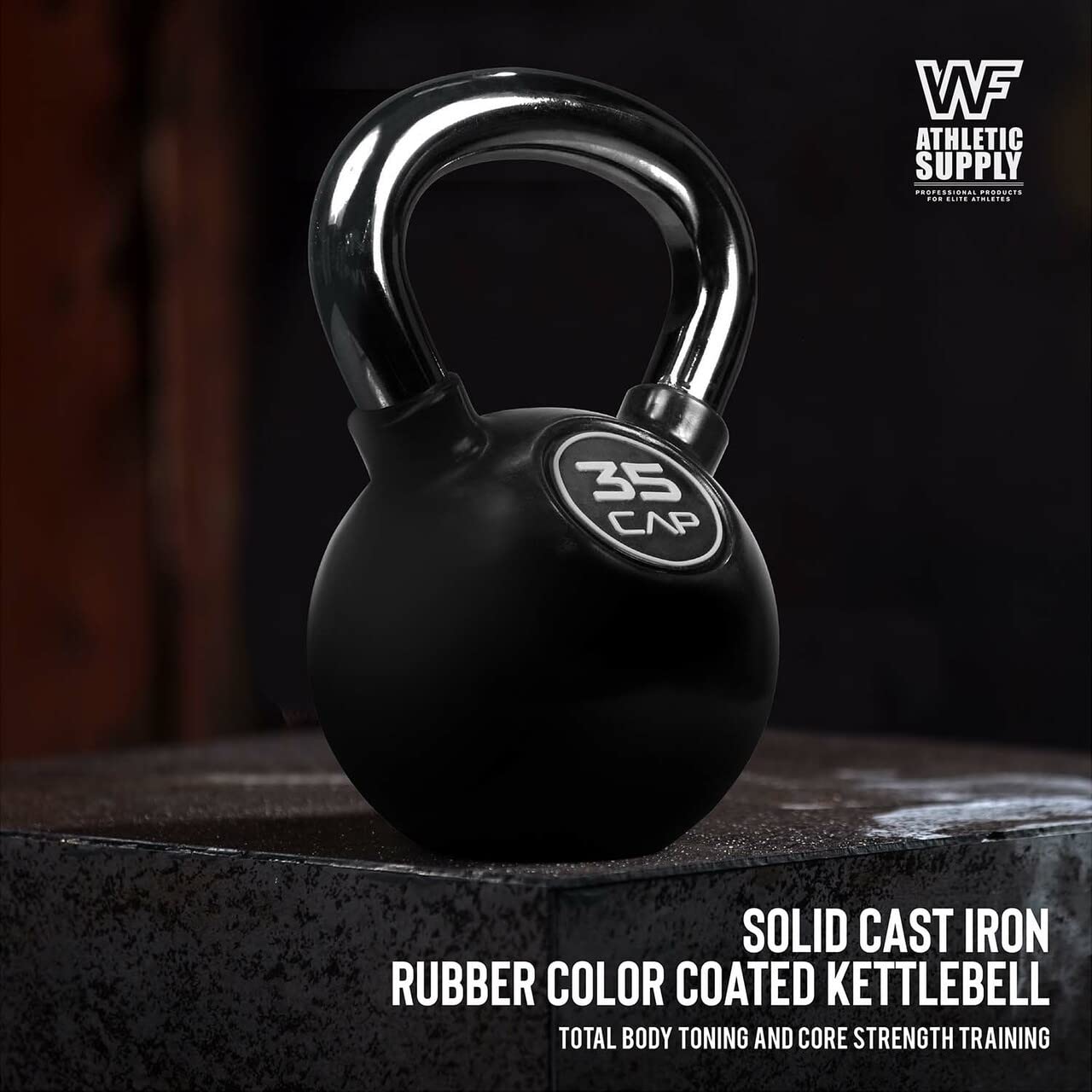 WF Athletic Supply Rubber Coated Kettlebell with Chrome Handle - 10lb to 35lb Single Kettlebells & 100lb to 135lb Kettlebell Sets with Rack - Perfect for Home Gym, CrossFit, Strength Training and Full Body Workouts