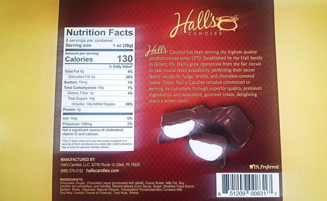 Hall's Dark Chocolate Covered Marshmallows - 8oz Bag | Premium Gourmet Treats for Gifts, Parties & Dessert Toppings | Perfect for Baking, Hot Cocoa & Snacking