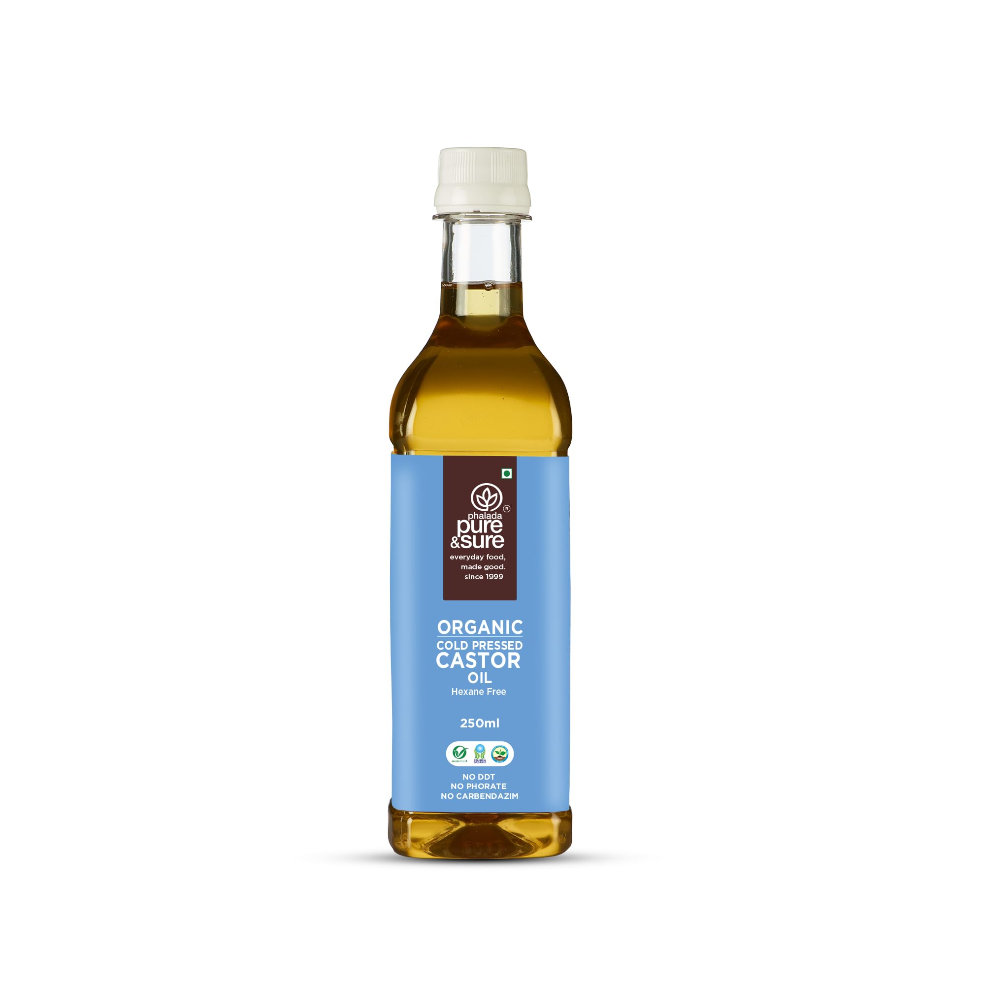 Phalada Pure & Sure Organic Cold-Pressed Castor Oil for Hair Growth & Skin Care - 8.5oz (250ml) - Natural Moisturizer for Eyelashes, Eyebrows & Scalp | Vegan, Hexane-Free & USDA Certified