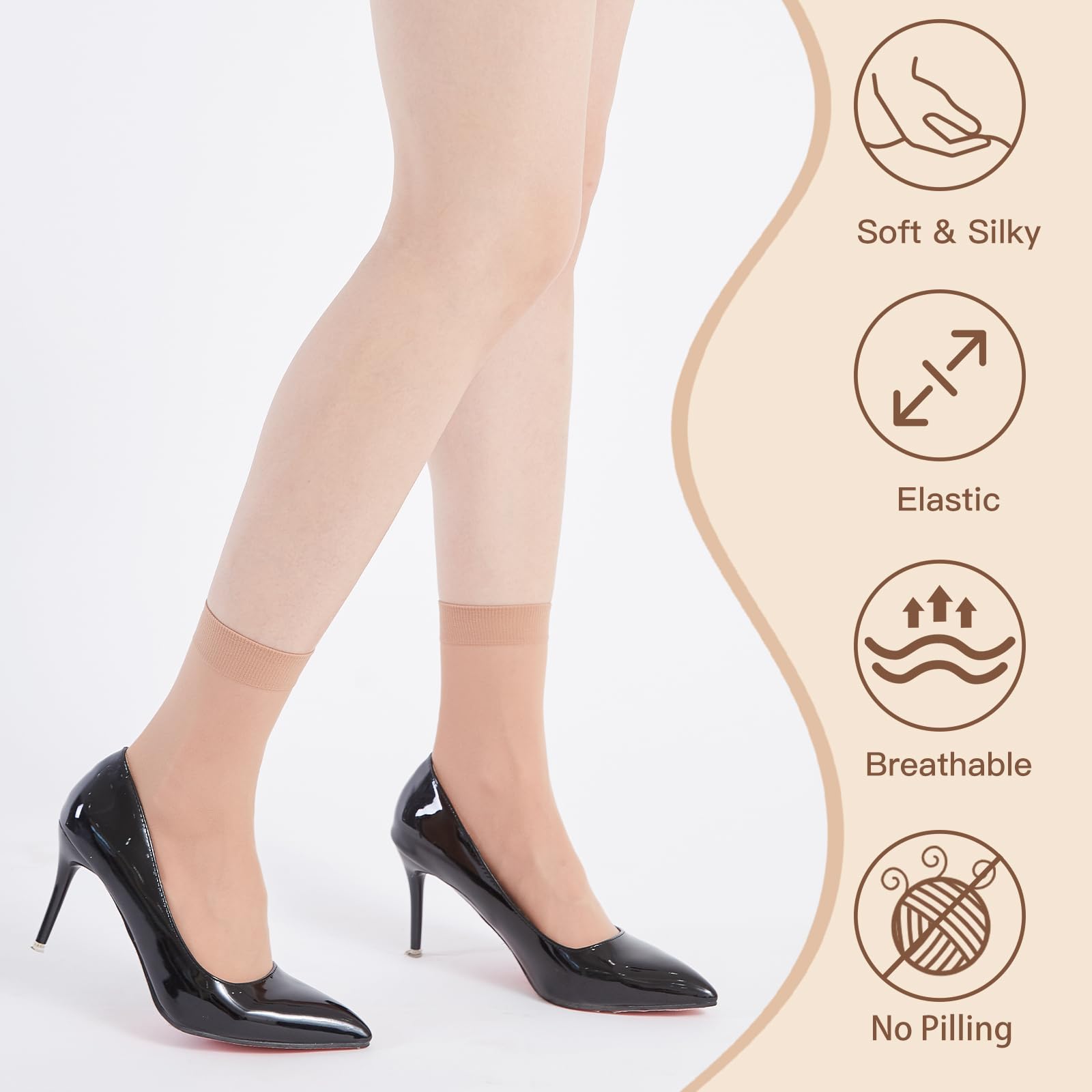 MANZI 12 Pairs Women's Ankle High Sheer Socks - Comfortable & Breathable Nylon Socks for Everyday Wear, Office, Dress Shoes, and Casual Outfits