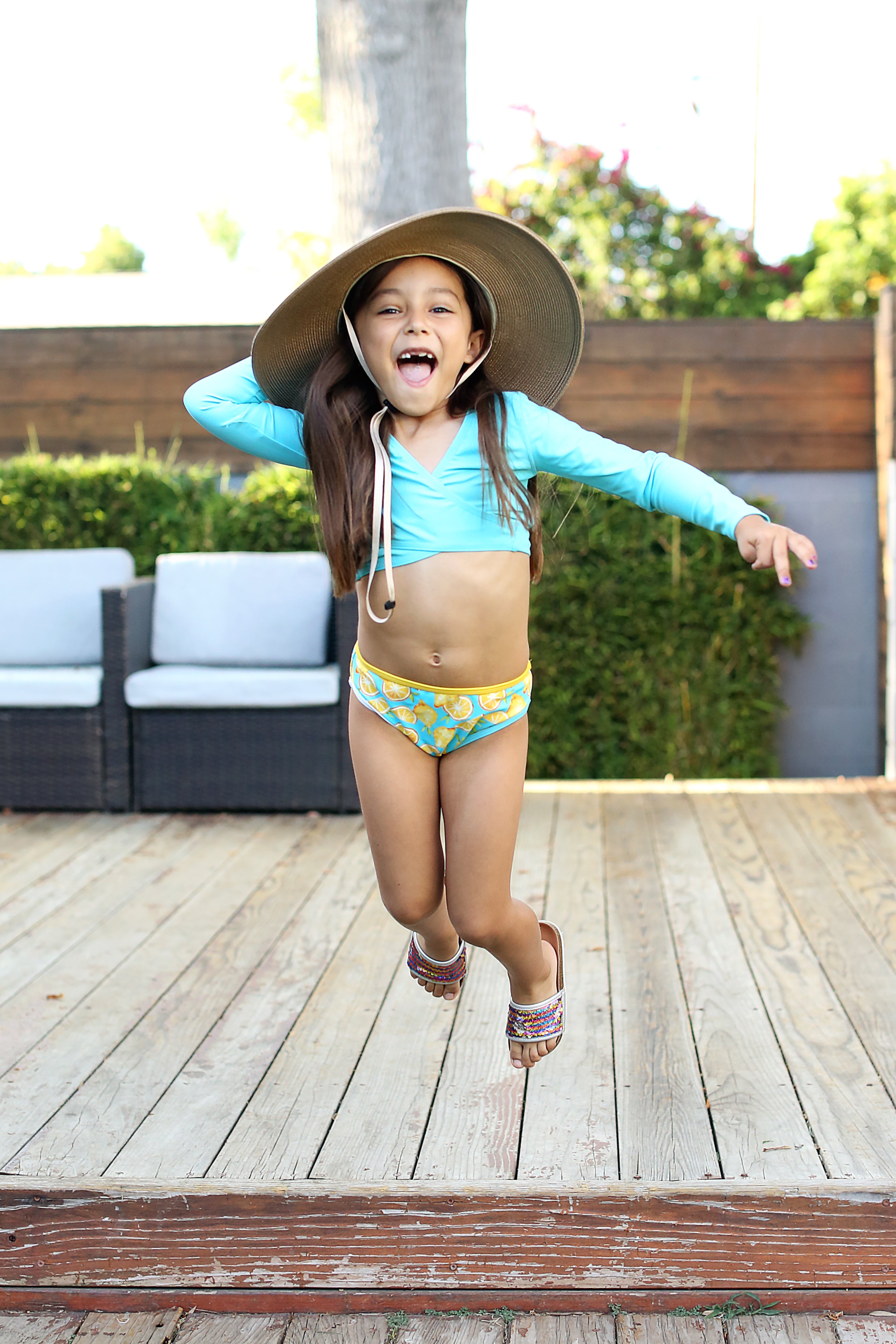 Girls Long Sleeve Swim Wrap Top - UV Protection Rash Guard for Beach & Pool - Aqua Blue Swimwear Cover Up