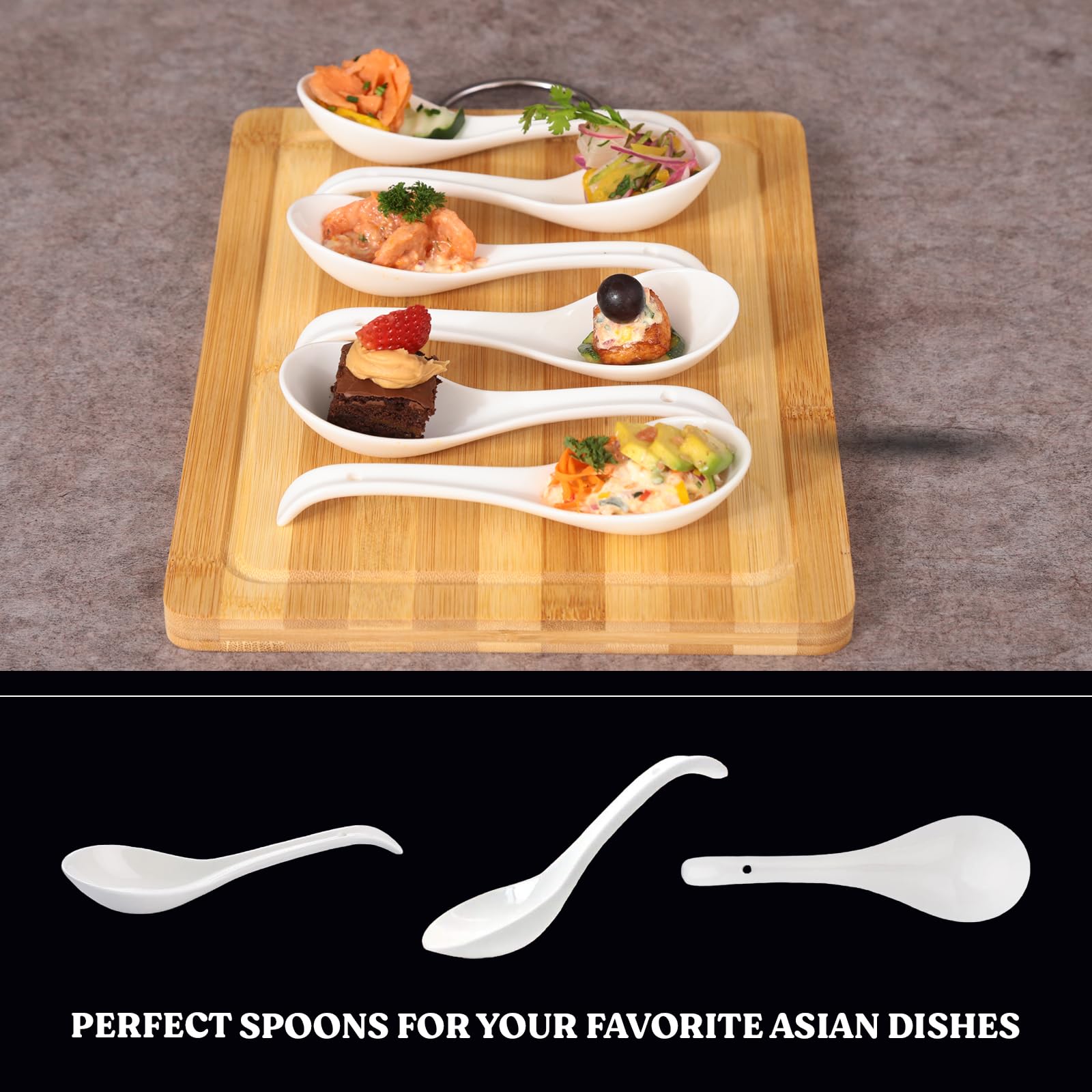 Japanese Soup Spoons 6-Piece Set - Fine Porcelain for Ramen, Pho & Noodles