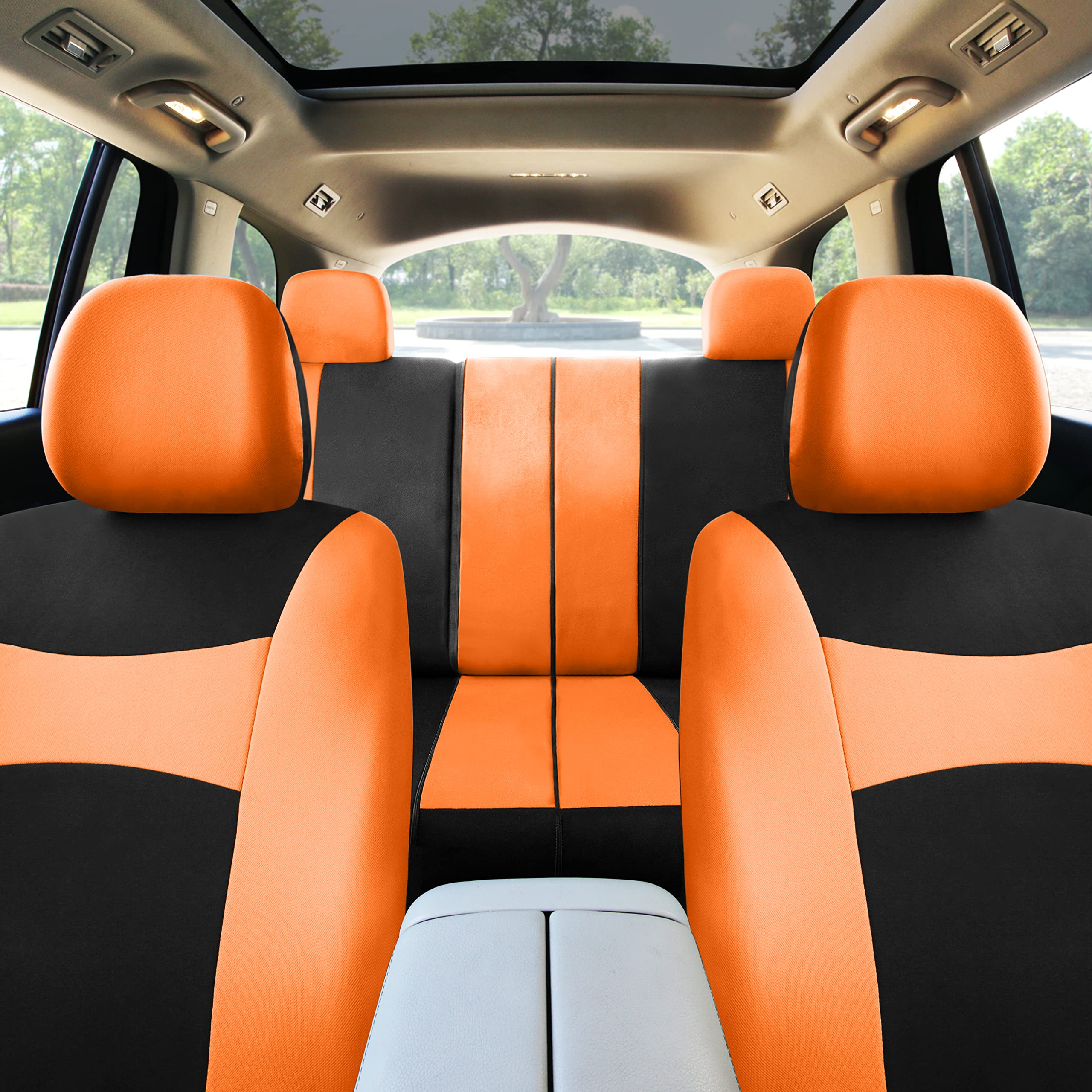 TLH Light & Breezy Flat Cloth Universal Car Seat Covers Full Set - Airbag Compatible, Split Bench Design, Orange Color - Perfect for Cars, Trucks & SUVs | Protect Your Seats from Wear & Spills | Ideal for Daily Commutes, Road Trips & Family Travel