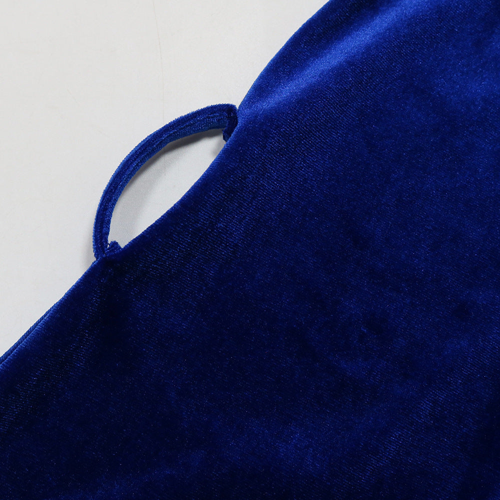Elegant Women's Velvet Zipper Blue Jalabiya Dress - Comfortable & Stylish Islamic Abaya for Parties, Weddings & Special Occasions
