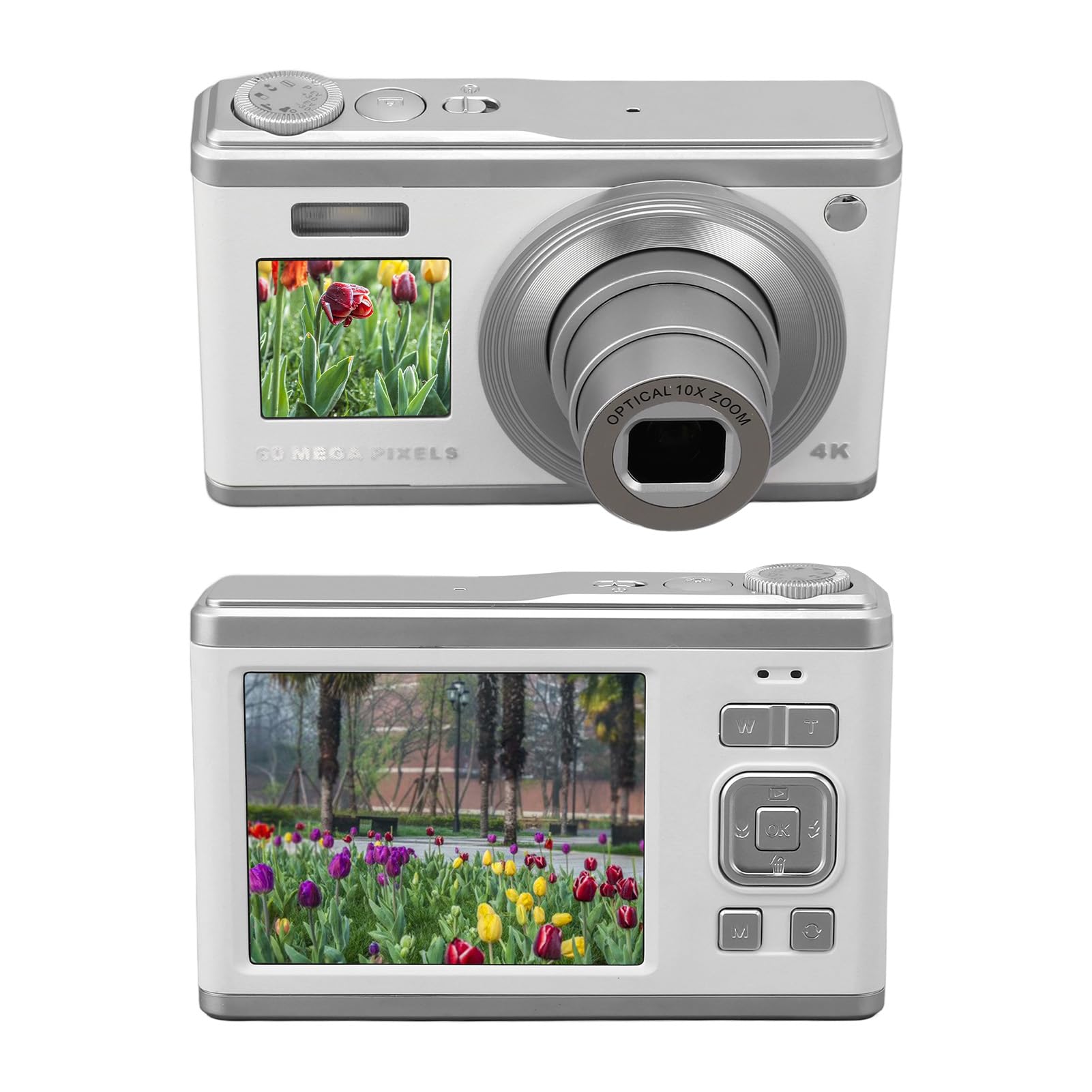 60MP 4K Digital Camera with Dual-Screen & Autofocus | 10x Optical Zoom | Anti-Shake | Compact Portable Camera for Travel, Vlogging & Outdoor Photography | Automatic Shooting Modes (White)