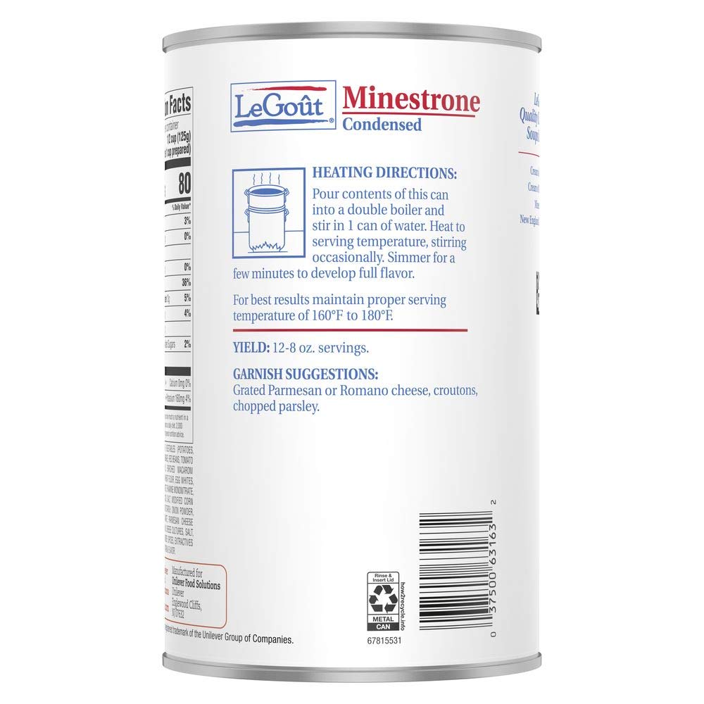 LeGout Minestrone Condensed Canned Soup - 0g Trans Fat, 51 oz (Pack of 12) | Italian Vegetable Pasta Soup for Quick Meals, Camping & Emergency Food Storage