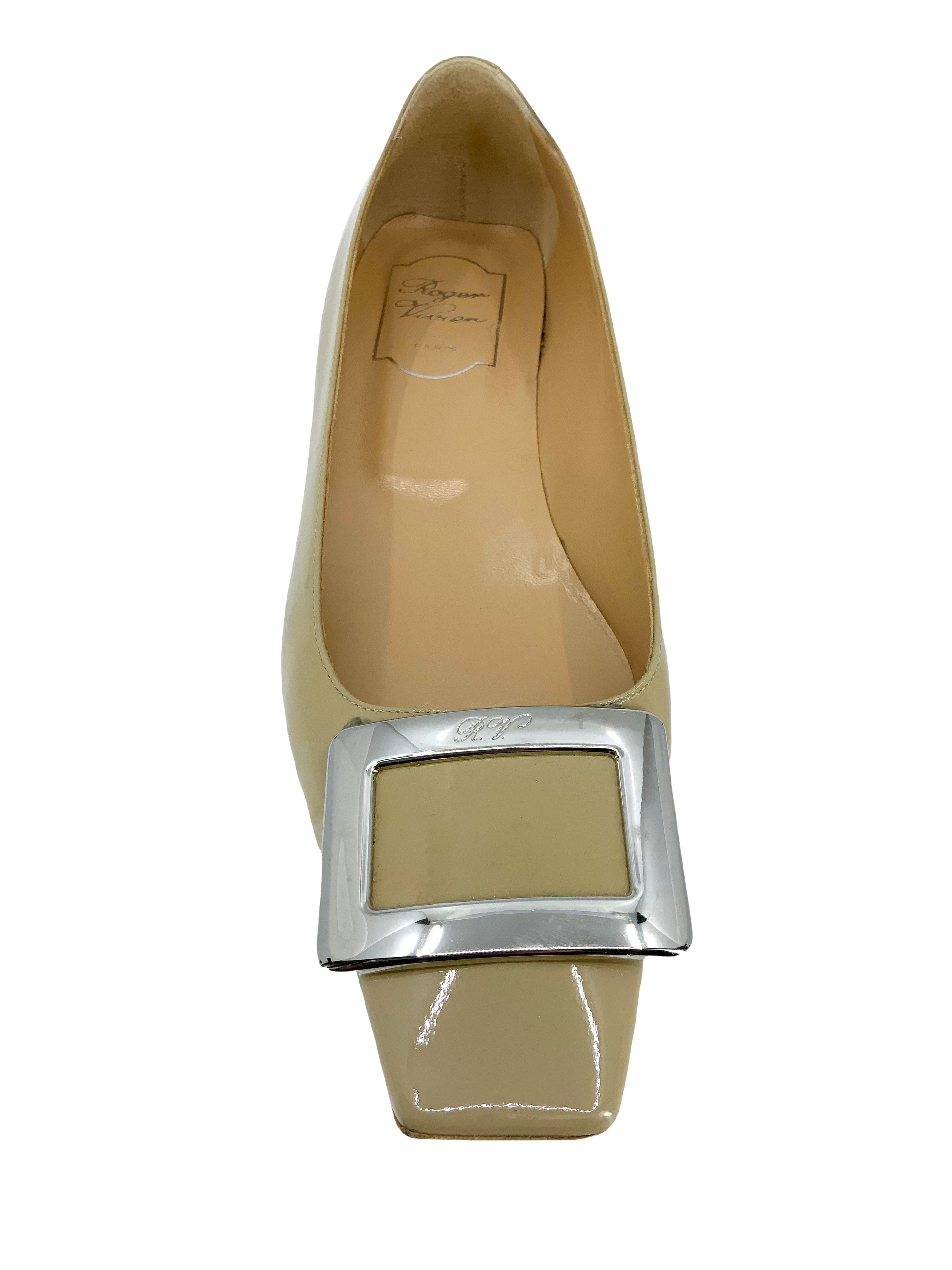 Roger Vivier Belle Vivier Metal Buckle Ballet Flats - Women's Size 8.5 US | Elegant Pointed Toe Shoes for Work, Party & Special Occasions
