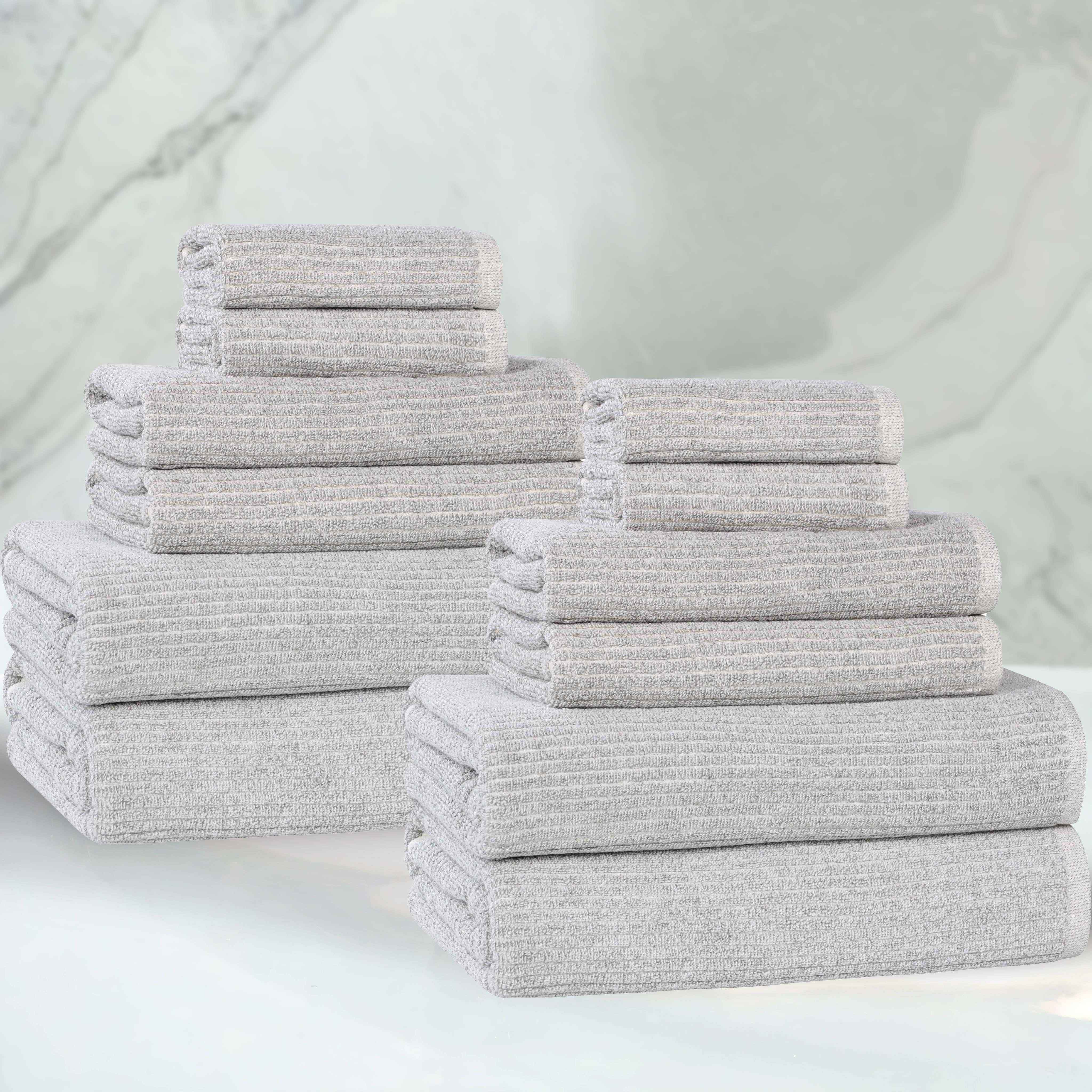 Premium 12-Piece Cotton Blend Ribbed Towel Set - Ultra Soft & Absorbent Bath Towels for Spa, Gym & Luxury Home Use