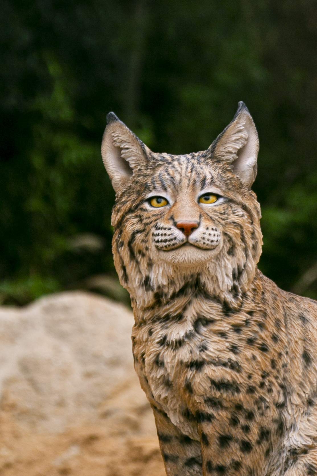 Hi-Line Gift Ltd. Sitting Bobcat Statue - Realistic Yellow and Black Decorative Figurine for Home, Office, or Garden Decor