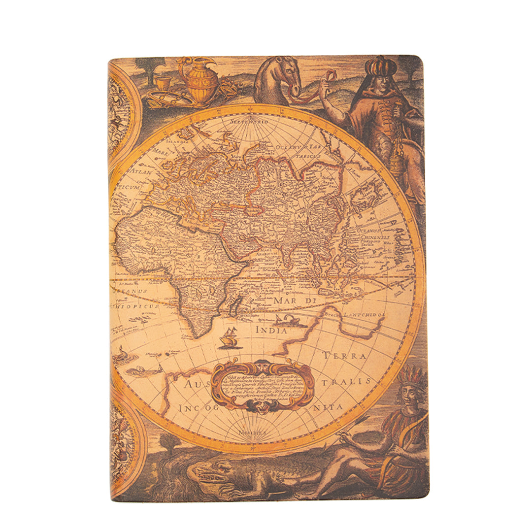 Vintage Leather Travel Journal with Antique Map Design - Lined Ivory Pages for Writing, Sketching & Adventure Planning - Perfect Gift for Travelers & Writers