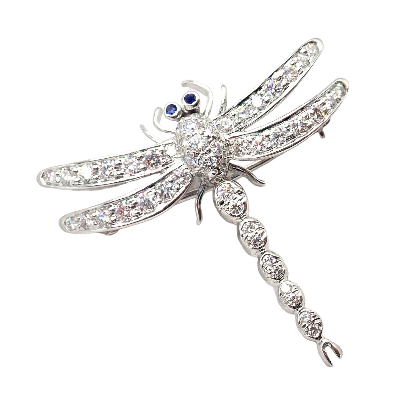 Authentic Tiffany & Co. Platinum Dragonfly Diamond Sapphire Brooch Pin - Elegant Jewelry for Women, Perfect Gift for Anniversaries & Special Occasions