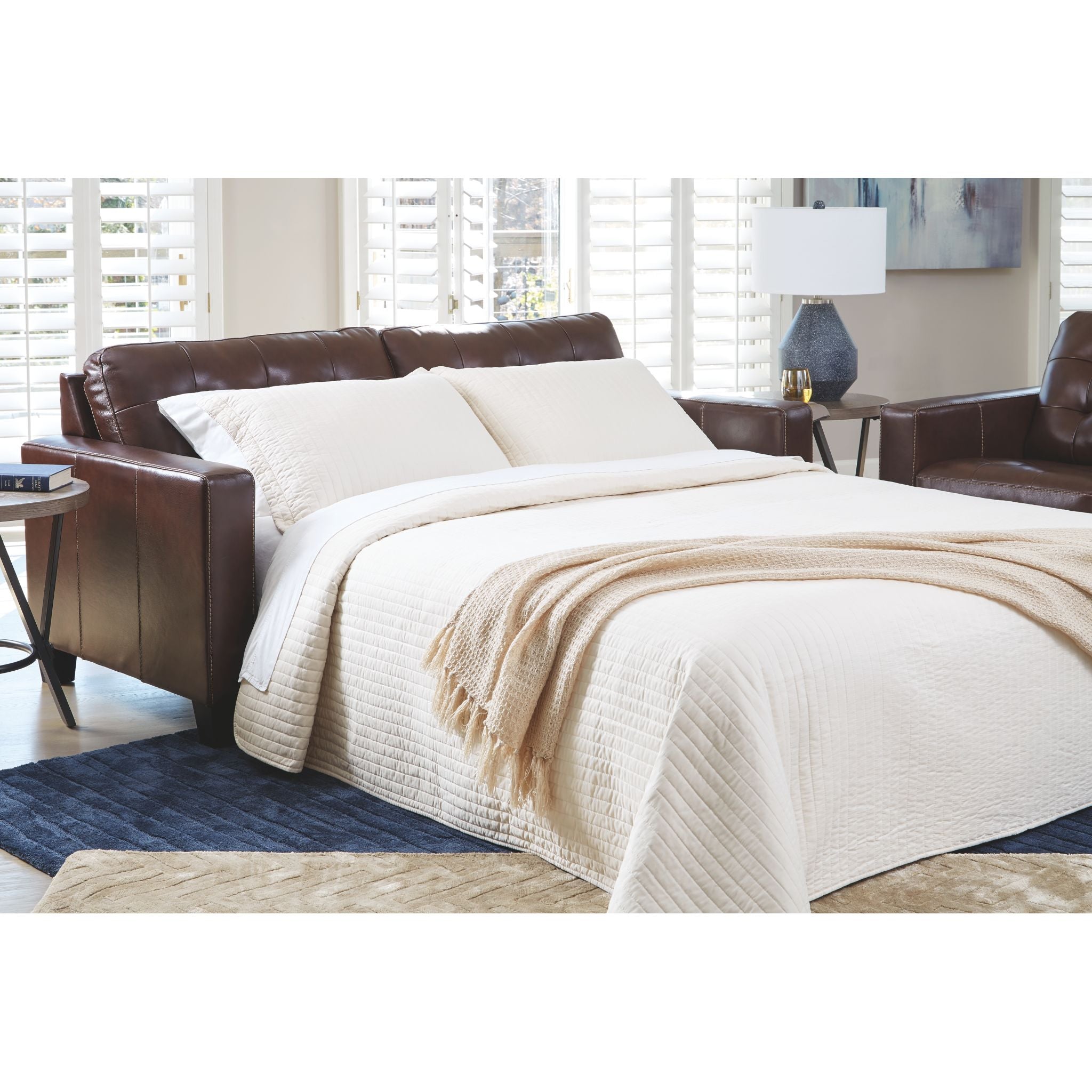 Altonbury Queen Sofa Sleeper with Walnut Finish – Convertible Pull-Out Bed for Small Spaces & Guest Rooms – Comfortable Modern Design for Living Room, Apartment, or Studio