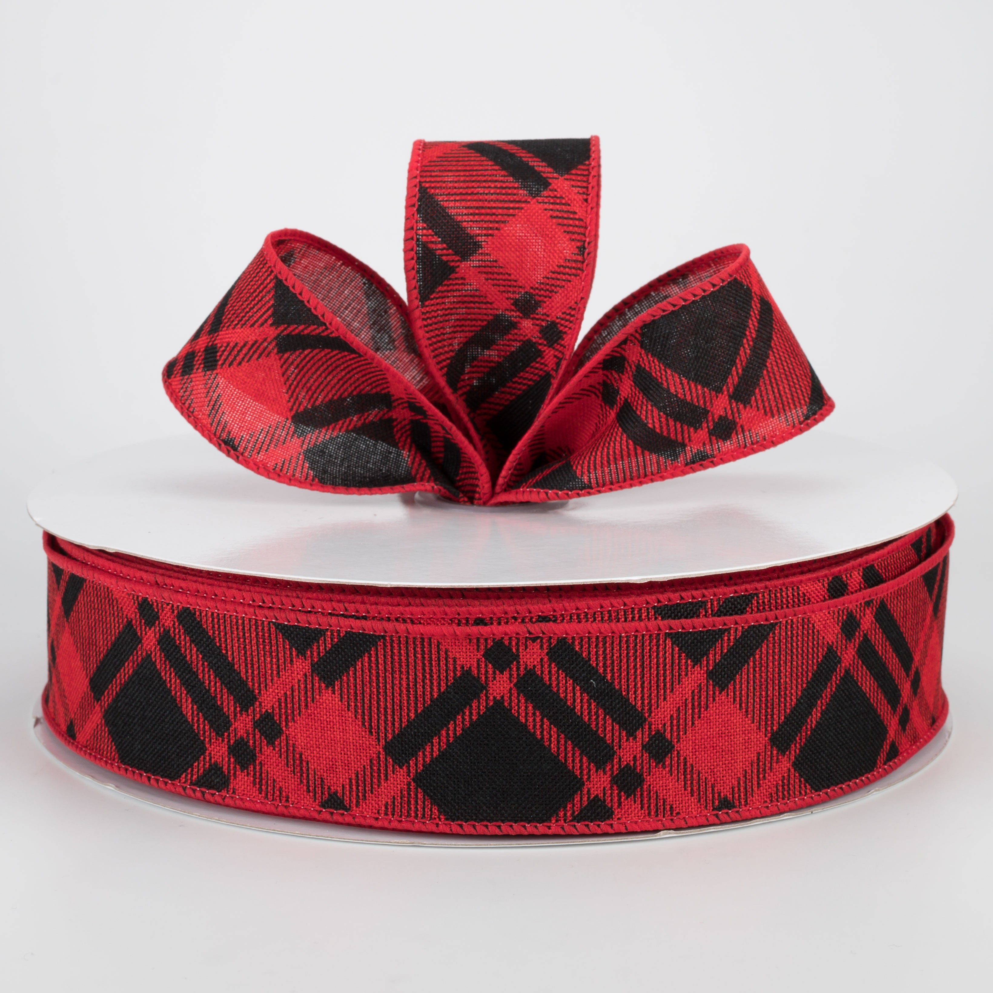 1.5 Inch Diagonal Stripe Check Ribbon - Red & Black Grosgrain Ribbon (50 Yards) for Gift Wrapping, Crafts, Hair Bows, and DIY Decorations