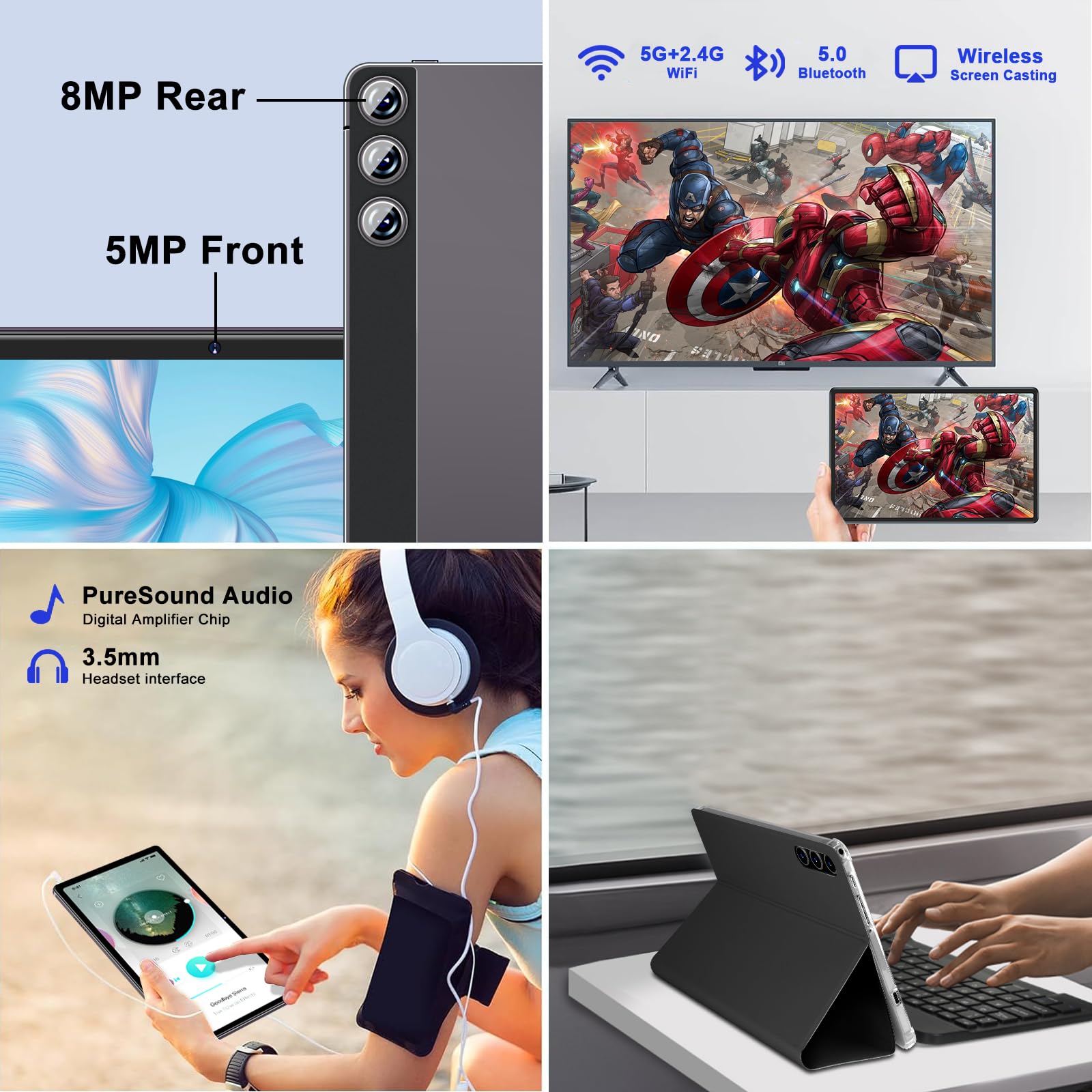 ZIOVO 10 Inch Android 14 Tablet with 22GB RAM 128GB ROM (Expandable 1TB), Widevine L1, 5G WiFi, Octa-Core 2.0GHz, 8000mAh Battery, 5MP+8MP Cameras, Bluetooth 5.0, AGPS, Metal Body - Includes Keyboard & Mouse (Gray) - Perfect for Work, Study, and Entertainment