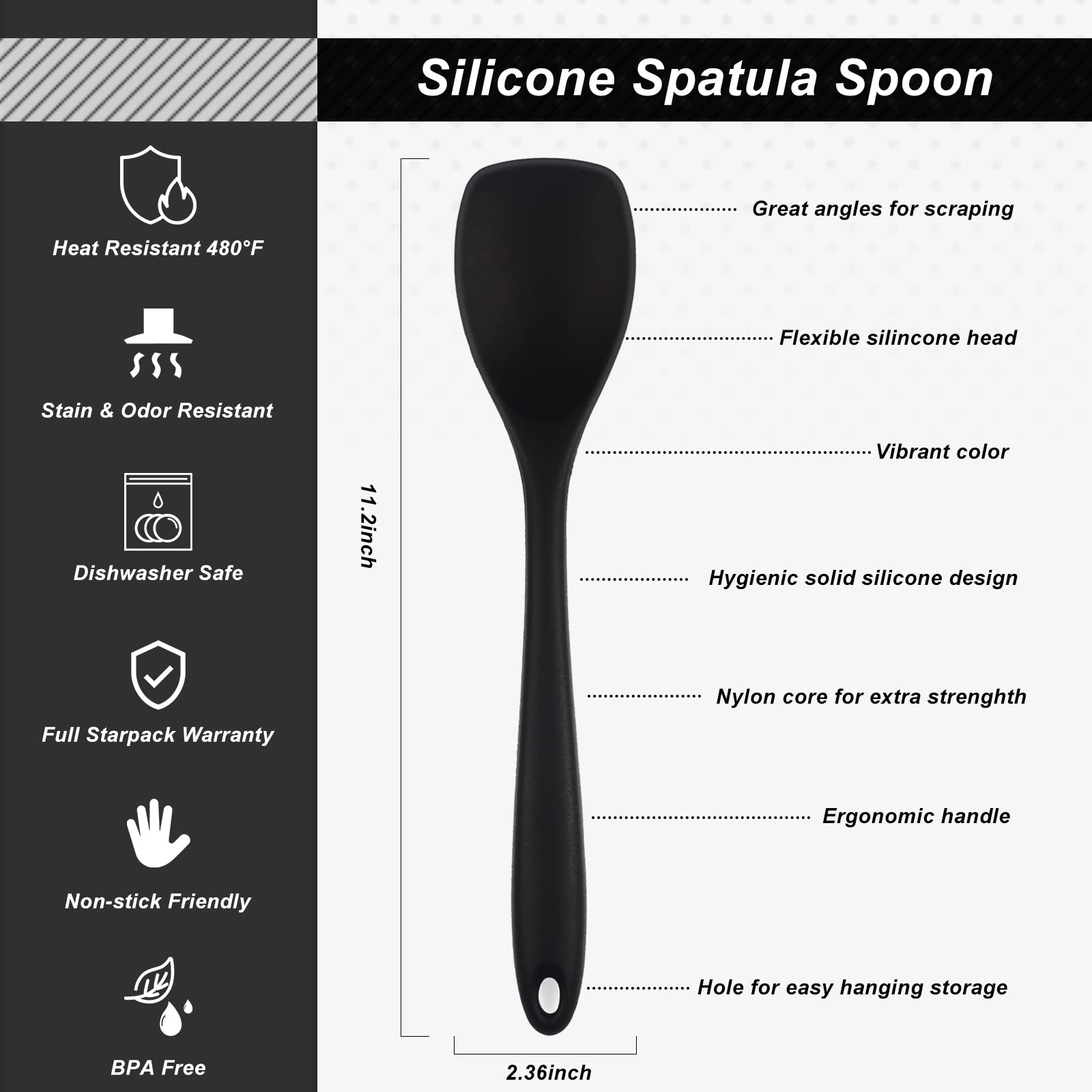 Premium 5-Piece Silicone Cookware Set - Food Grade, Heat Resistant to 446°F - Includes Spatula, Spoon, Slotted Turner & More (Black) - Perfect for Baking, Cooking & Non-Stick Kitchen Utensils