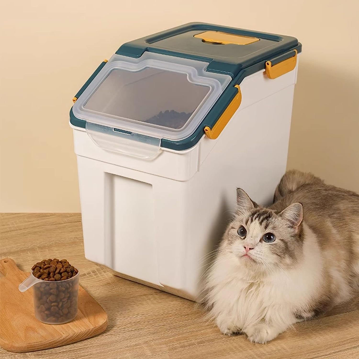 2-Pack Airtight Plastic Pet Food Storage Containers with Lids, Scoop & Wheels - Perfect for Dog Food, Cat Food, Rice, Grain, Flour Storage - Ideal for Kitchen Pantry Organization & Pet Feeding Areas (Blue)