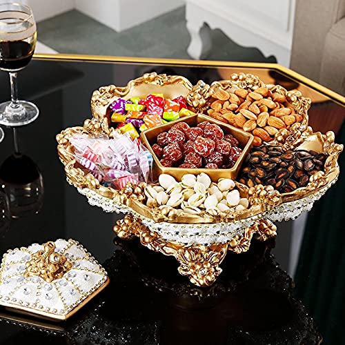 Premium Handmade Rhinestone Ceramic Fruit Plate - Luxury European Style Dried Fruit & Snack Tray with 5 Compartments, Elegant Home Decor for Dining Table, Coffee Table & Party Serving