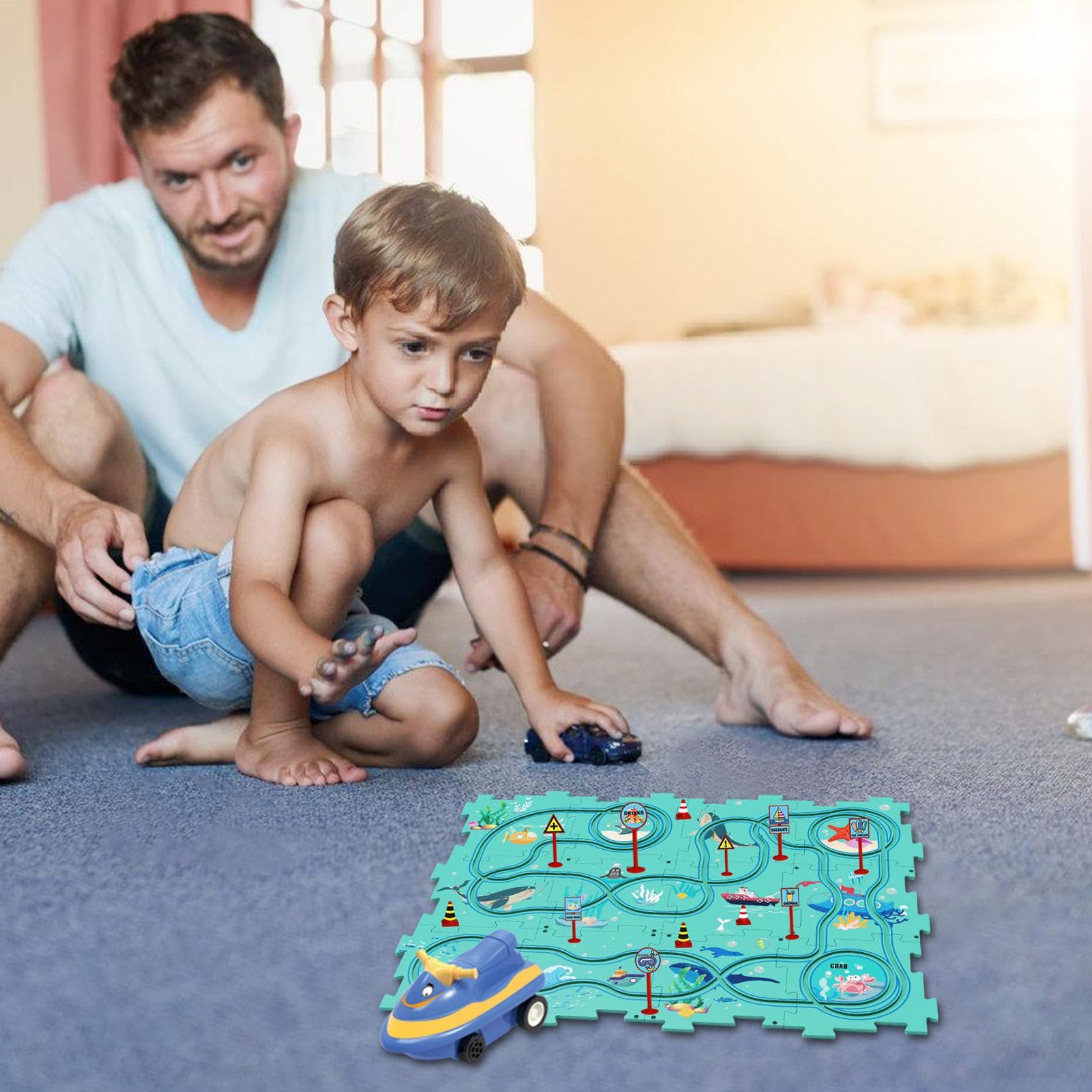 DIY Electric Cart Toy Set - Montessori Educational Puzzle Car Track for Kids with Vehicles - Perfect for Christmas Gifts & STEM Learning Activities