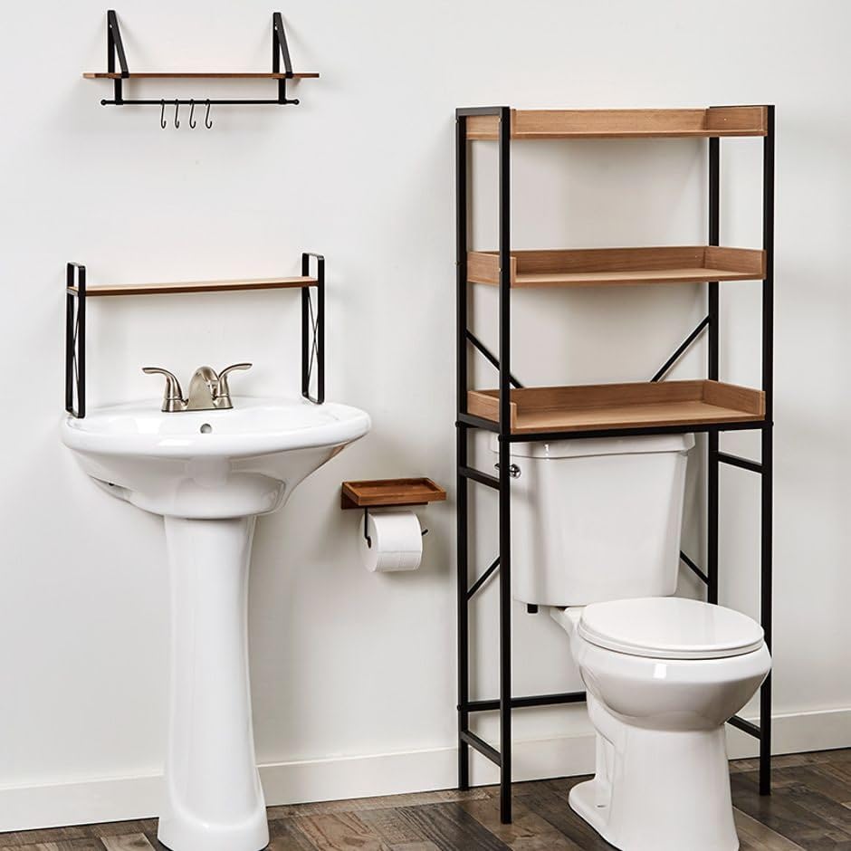 Farmhouse Style Over The Sink Bathroom Shelf - Rustic Wood Bathroom Organizer for Sponges, Soaps & Essentials | Perfect for Small Space Storage Above Sink