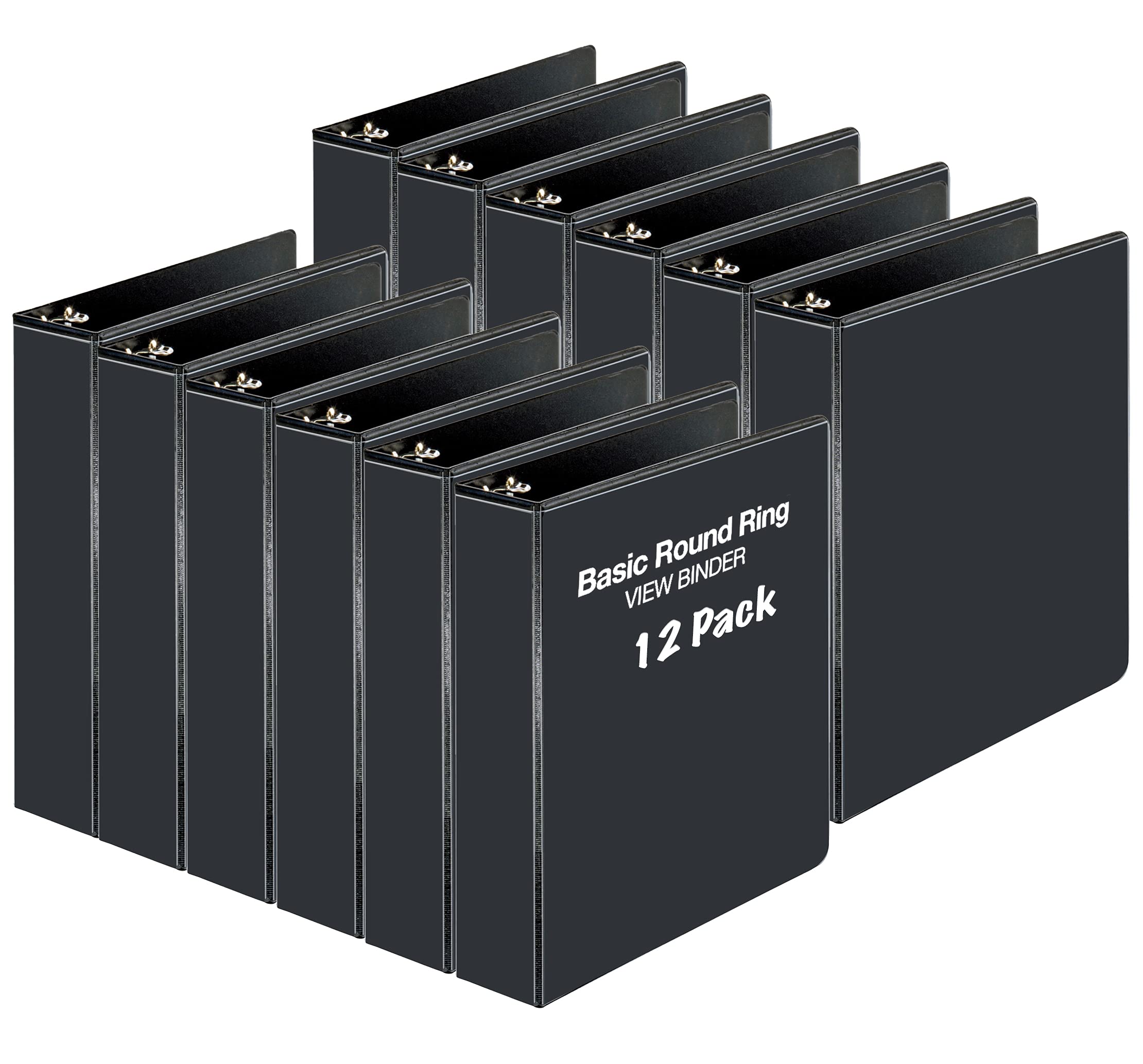 2 Inch 3-Ring Binder 12 Pack - Heavy Duty Black Binders for School, Office & Home - Holds 475 Sheets, Clear View Customizable Cover - Perfect for Presentations, Reports & Organizing Documents