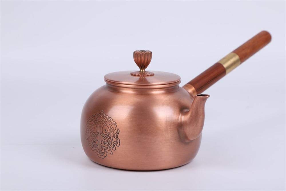 JHSHENGSHI Handmade Red Copper Tea Kettle with Double Fish Pattern - Thickened Cast Side Handle Kettle for Stovetop & Tea Ceremony | Traditional Chinese Tea Set for Home & Gifting