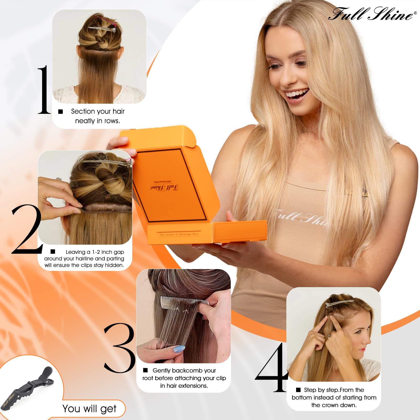 20 Inch Clip in Hair Extensions Real Human Hair - Blonde Highlight Hair Extensions Bundle (3Pcs & 7Pcs) 180Grams for Thick Hair - Natural Look for Daily Wear, Parties & Special Occasions