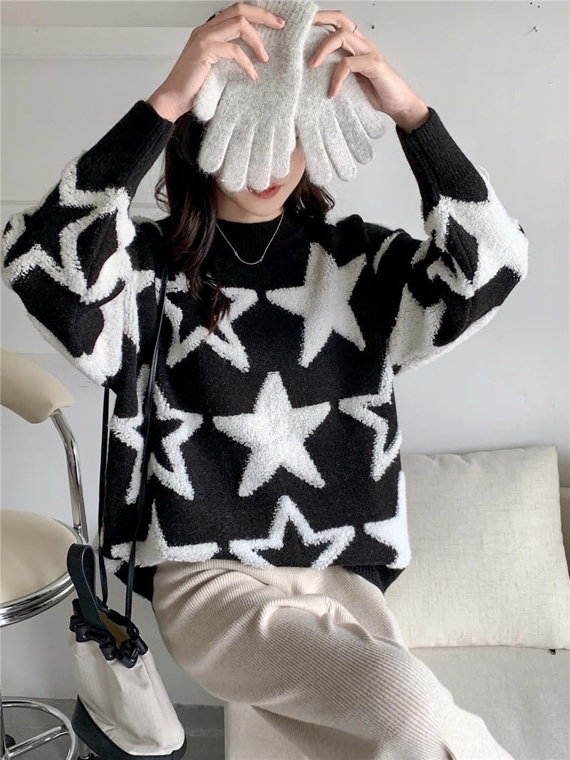 CYee Y2K Baggy Sweater - Vintage Emo Goth Star Pullover Top for Women | Fairy Grunge Alternative Streetwear | Perfect for Concerts, Downtown Outings & Coquette Aesthetic Fashion