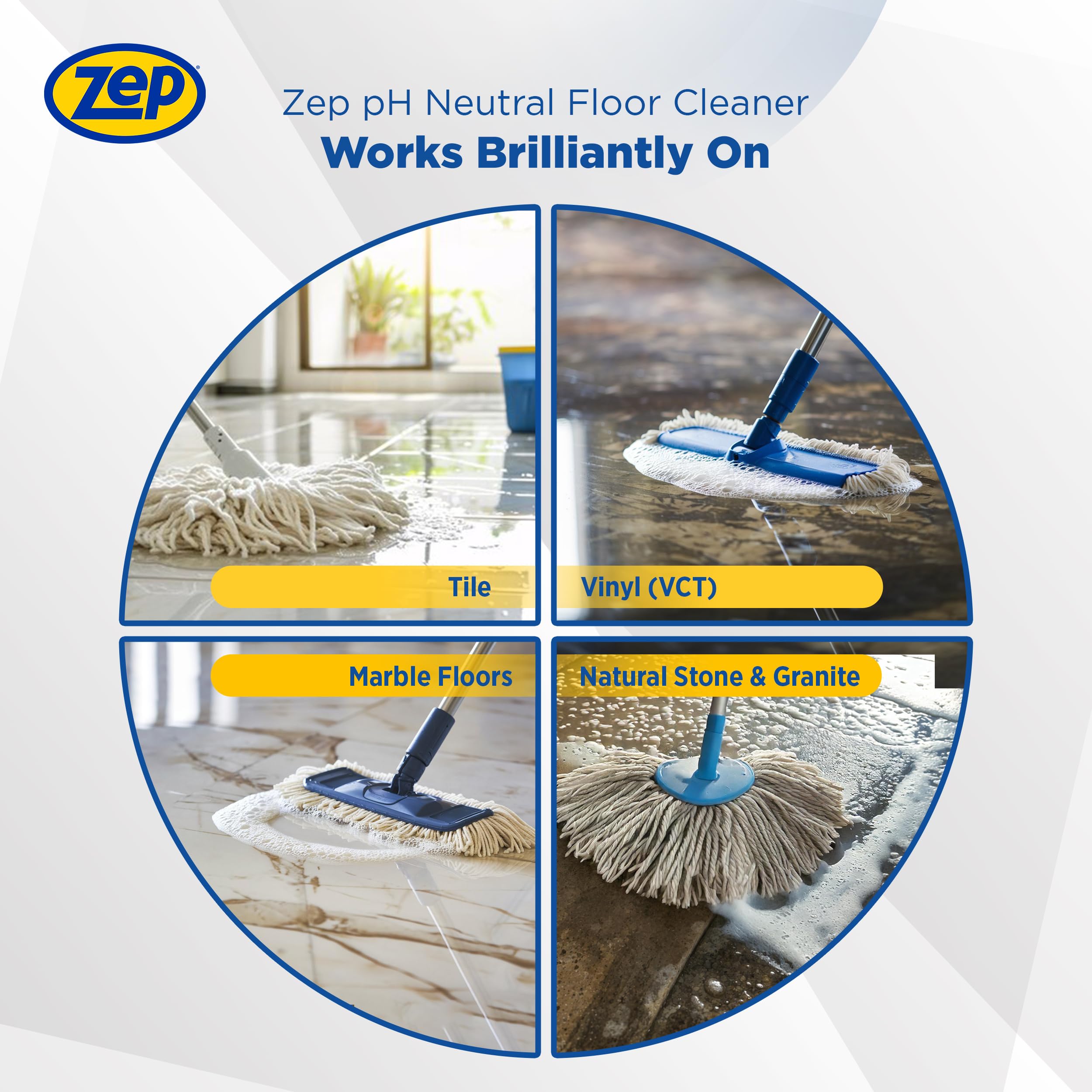 Zep Neutral pH Industrial Floor Cleaner Concentrate - 1 Gallon (Pack of 2) | All-Purpose Commercial & Home Floor Cleaning Solution | Safe for Tile, Vinyl, Concrete & More | ZUNEUT128 | Ideal for Warehouses, Garages & High-Traffic Areas